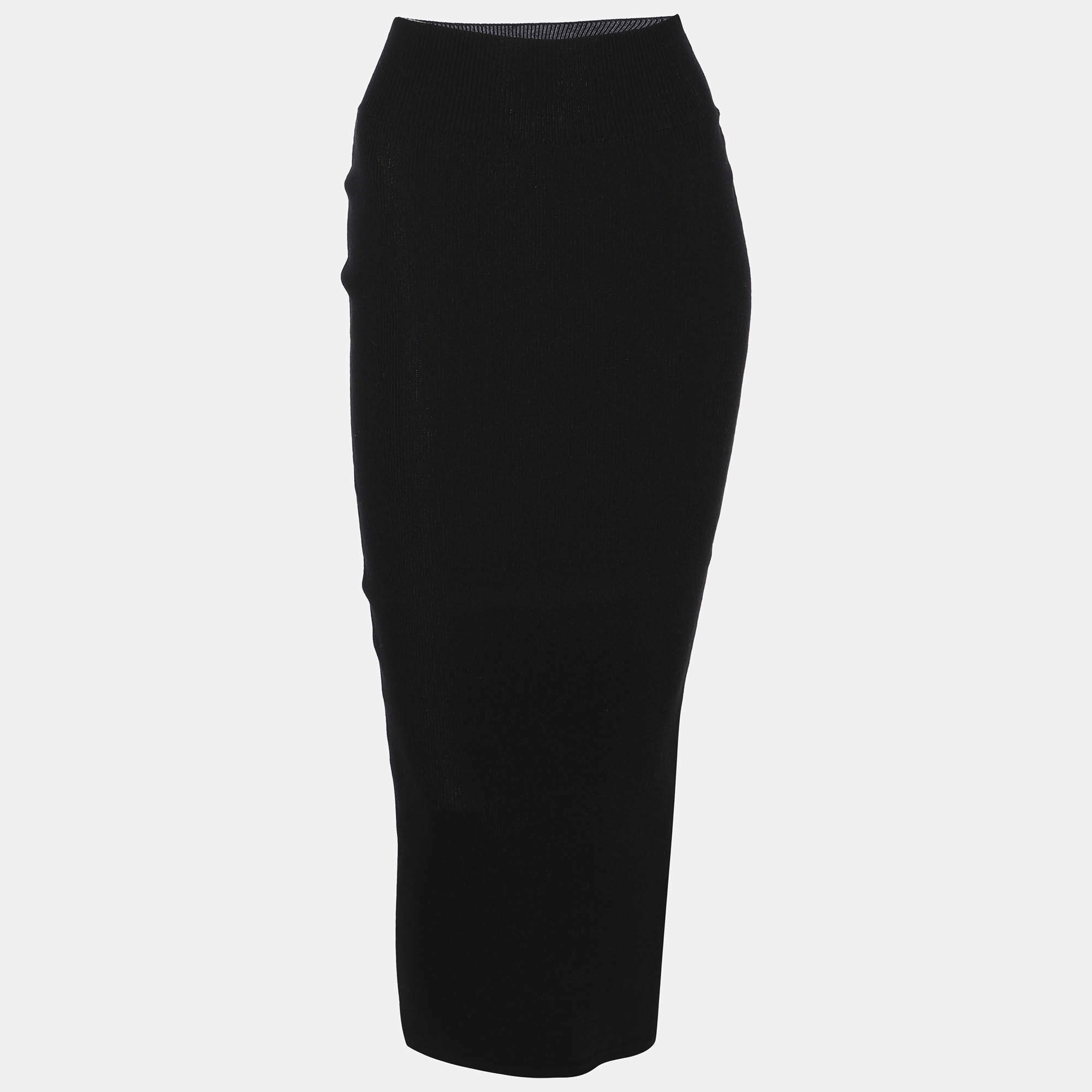スカート Rick Owens Structured Black Skirt With Rib-Knit Waistband Rick Owens Black Rib-Knit Fitted Midi Skirt S Rick Owens | TLC