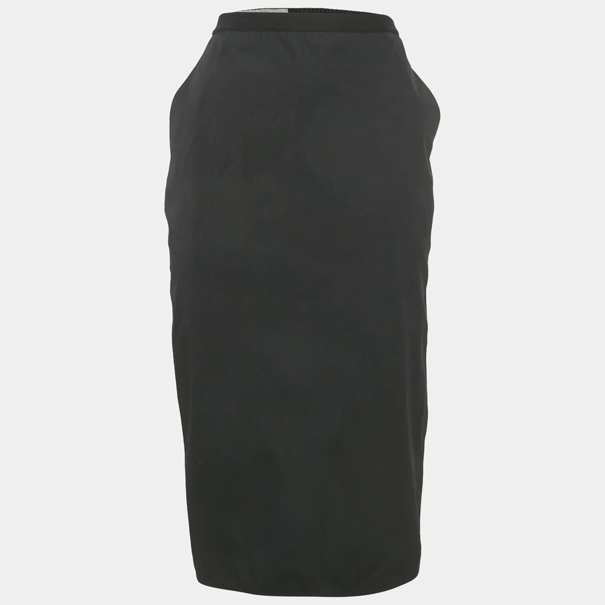 Pre Owned Rick Owens Black Cotton Midi Skirt L