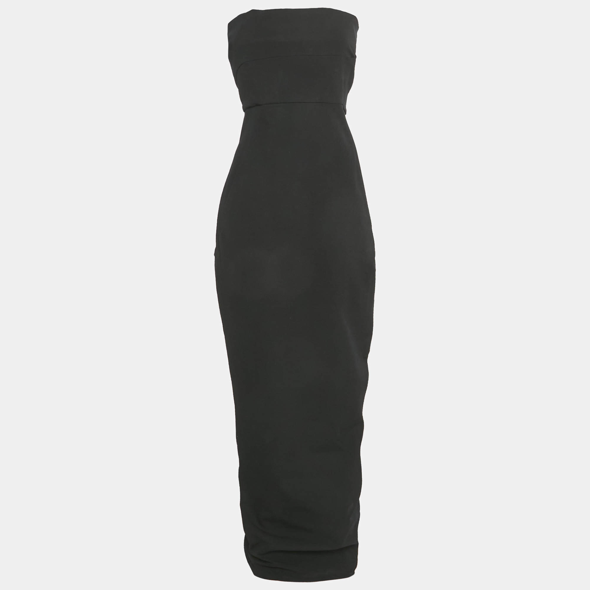 Pre Owned Rick Owens Black Textured Cotton Blend Off-Shoulder Maxi Dress L