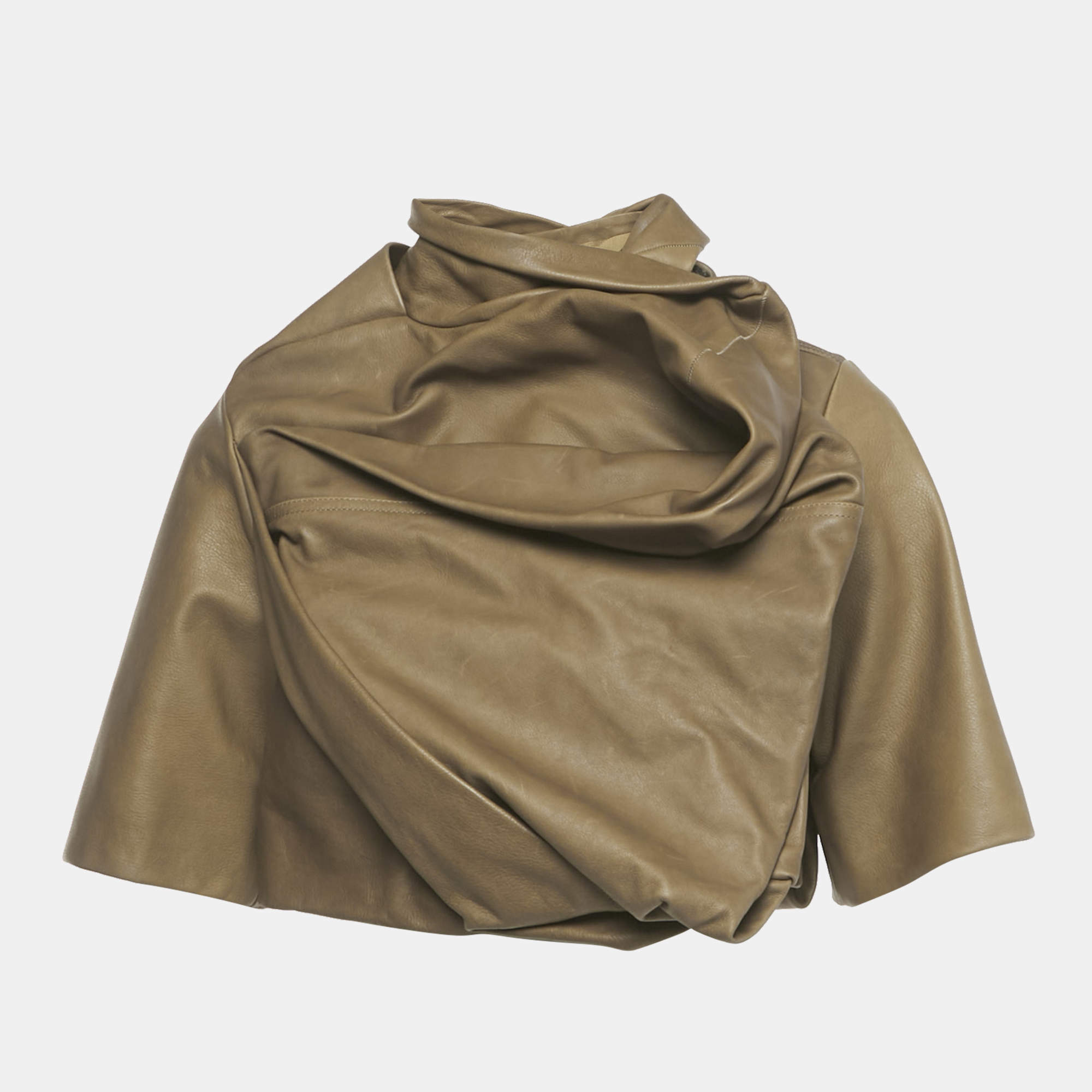 Pre Owned Rick Owens Fern Green Leather Draped Zip-Up Jacket M