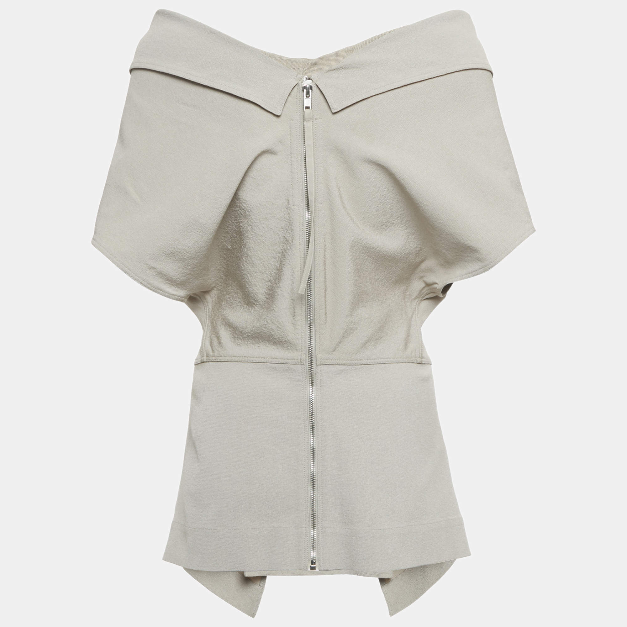 Pre Owned Rick Owens Pearl Green Zip-Up Off-Shoulder Top L