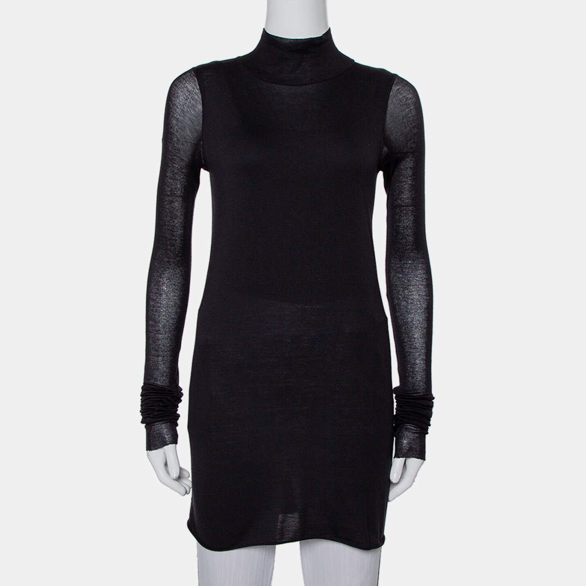 Pre Owned Rickowenslilies Black Knit turtleneck Long Sleeve Mini Dress M