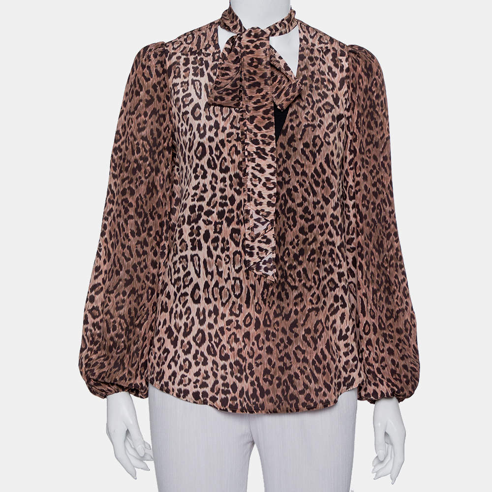 Rixo Brown Animal Print Silk Blouse M