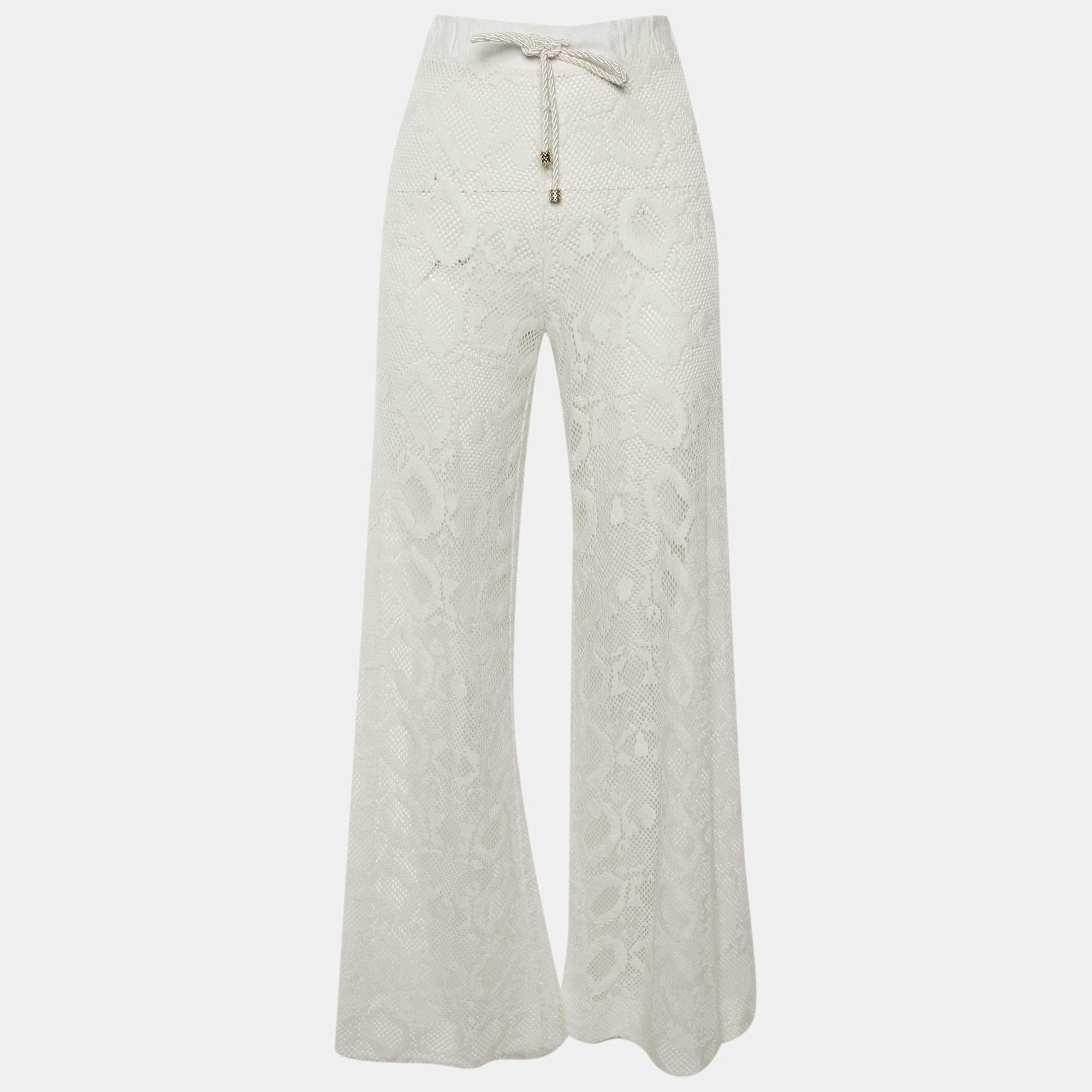 مملوكة مسبقًا Roberto Cavalli Beachwear White Lace Cover Up Pants M