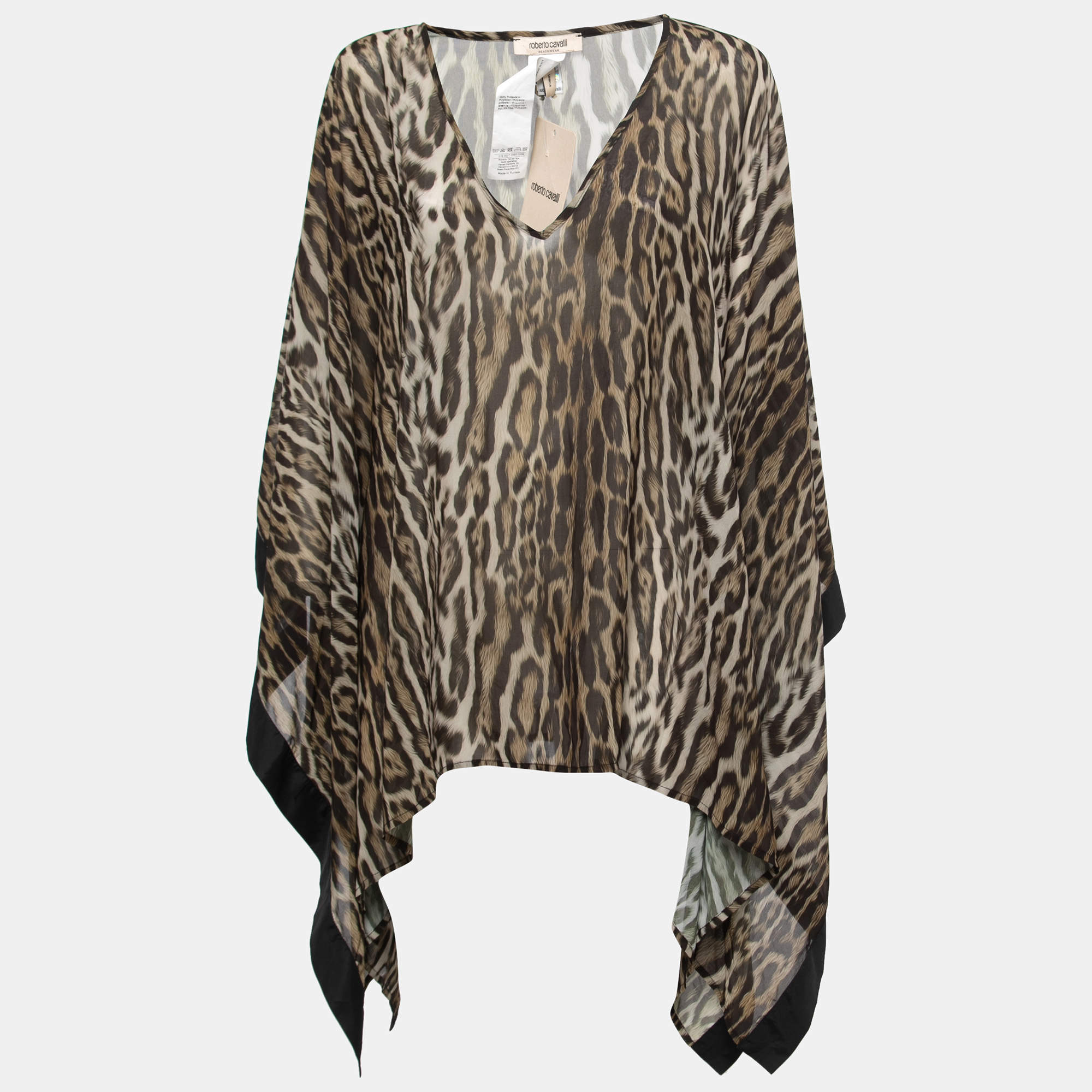 Roberto Cavalli Beachwear Brown Animal Print V Neck Kaftan M