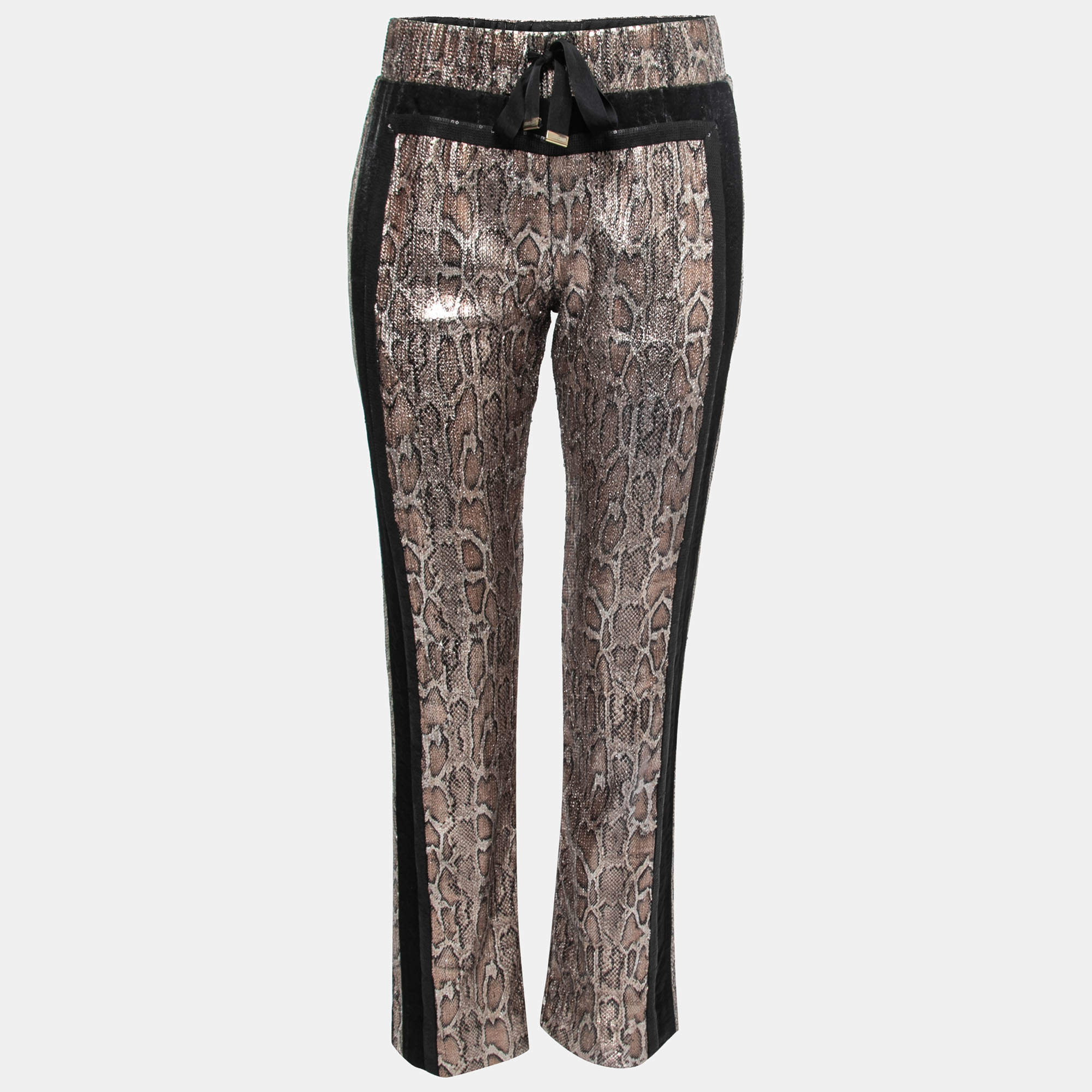 Roberto Cavalli Gym Brown Metallic Sequined Jogger Pants M