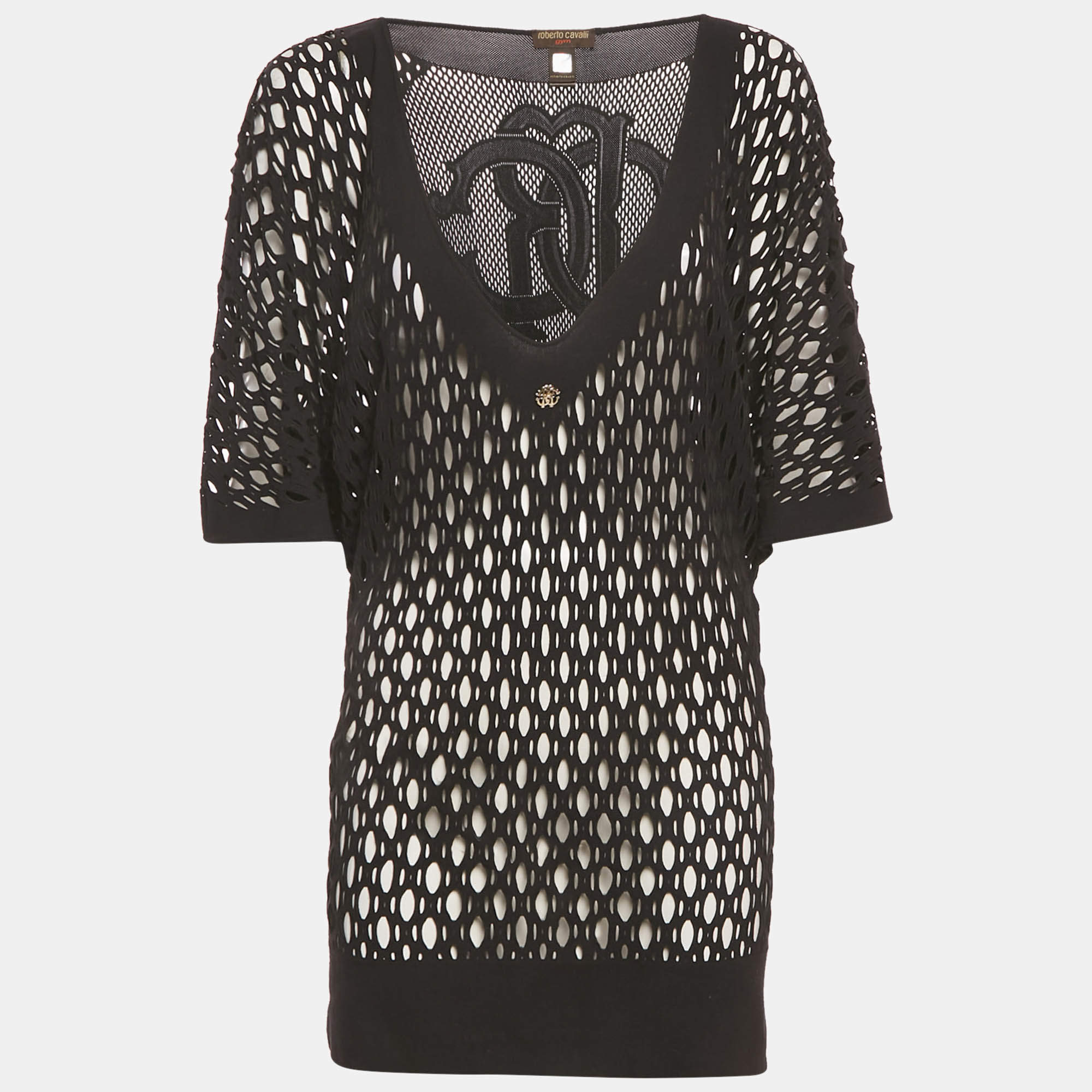 Pre Owned Roberto Cavalli Gym Black Mesh Jersey Top One Size 
