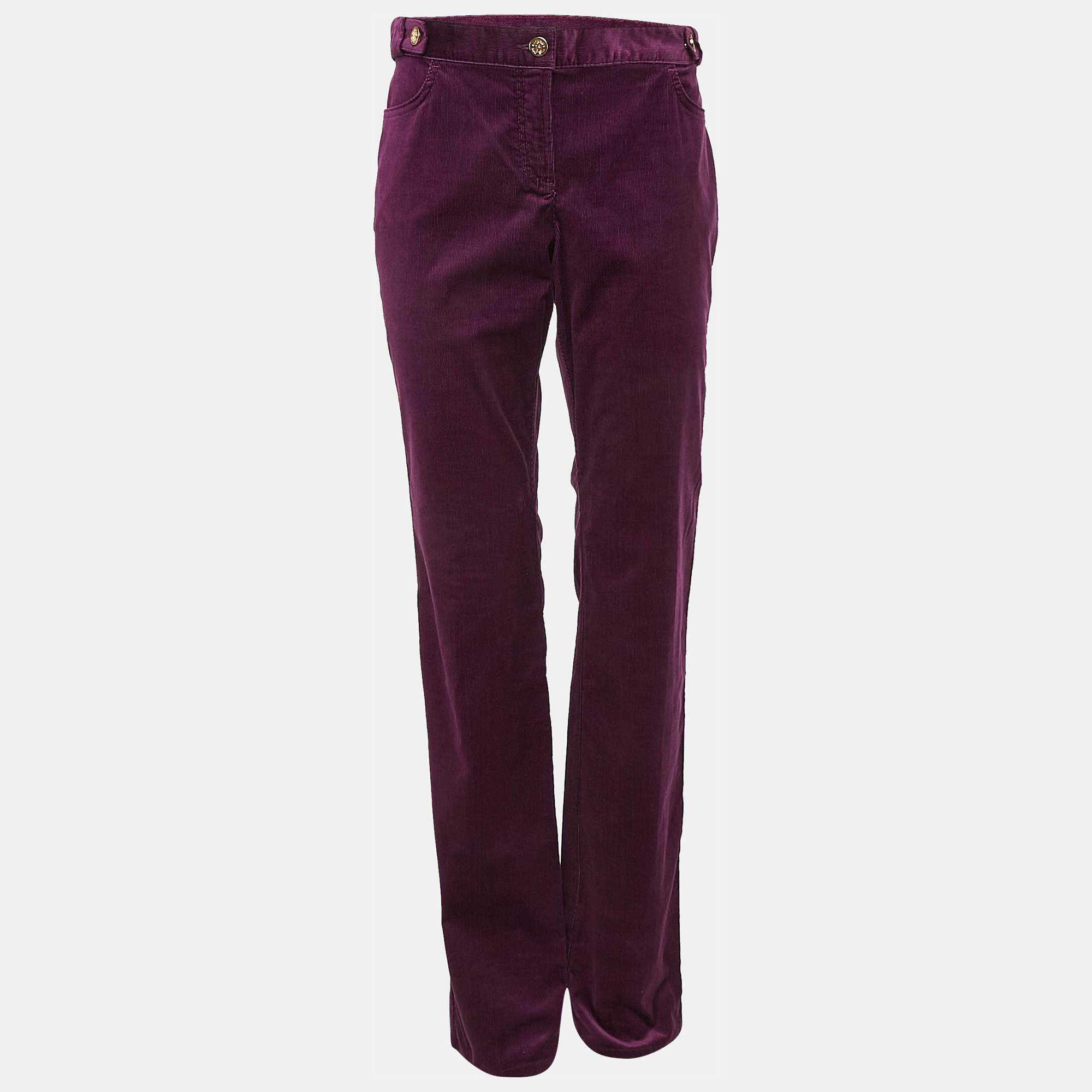 Pre Owned Roberto Cavalli Purple Corduroy Wide Leg Trousers M