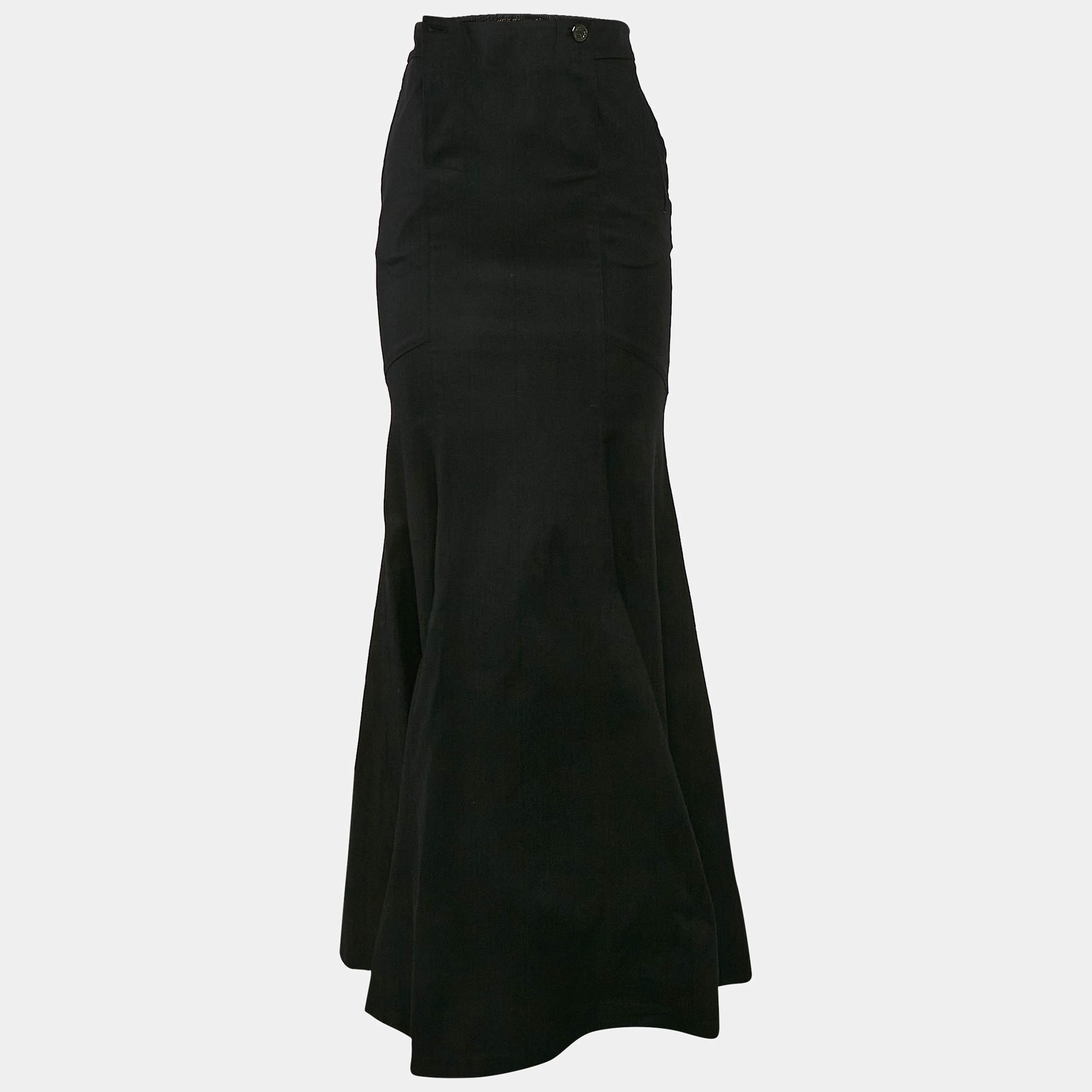 Pre Owned Roberto Cavalli Black Cotton Flared Maxi Skirt S