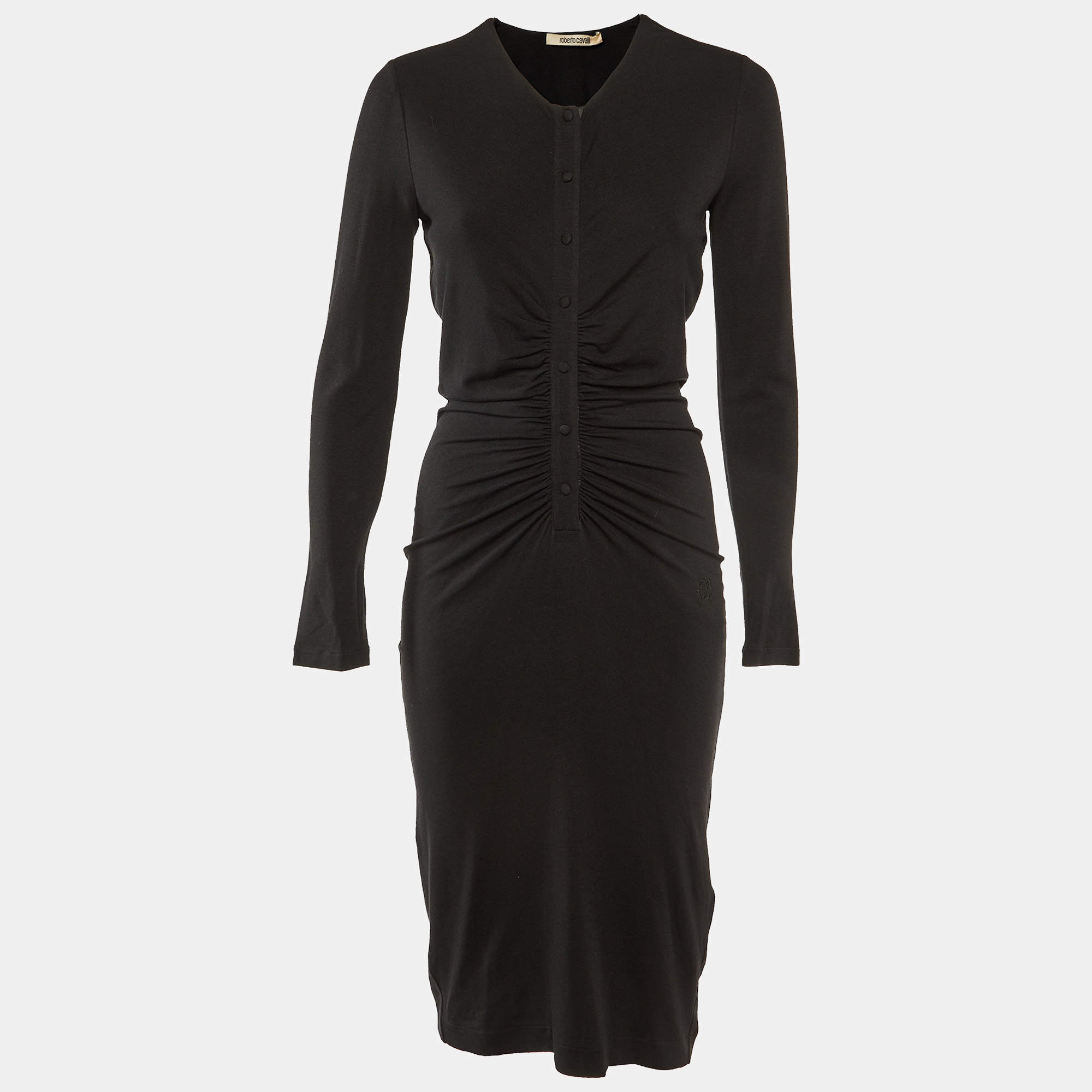 Pre Owned Roberto Cavalli Black Jersey Ruched Bodycon Dress M