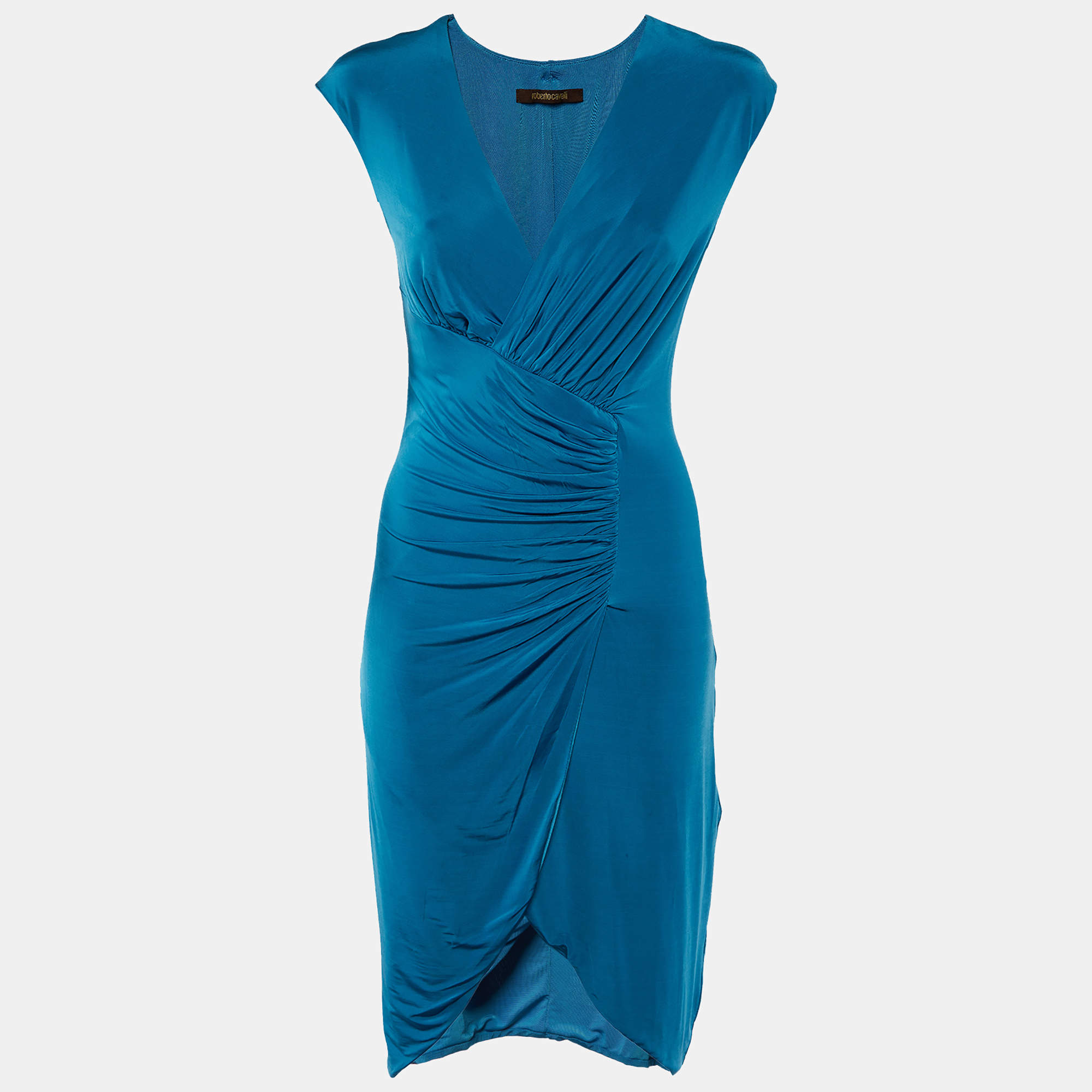 مملوكة مسبقًا Roberto Cavalli Blue Jersey Ruched Sleeveless Short Dress M