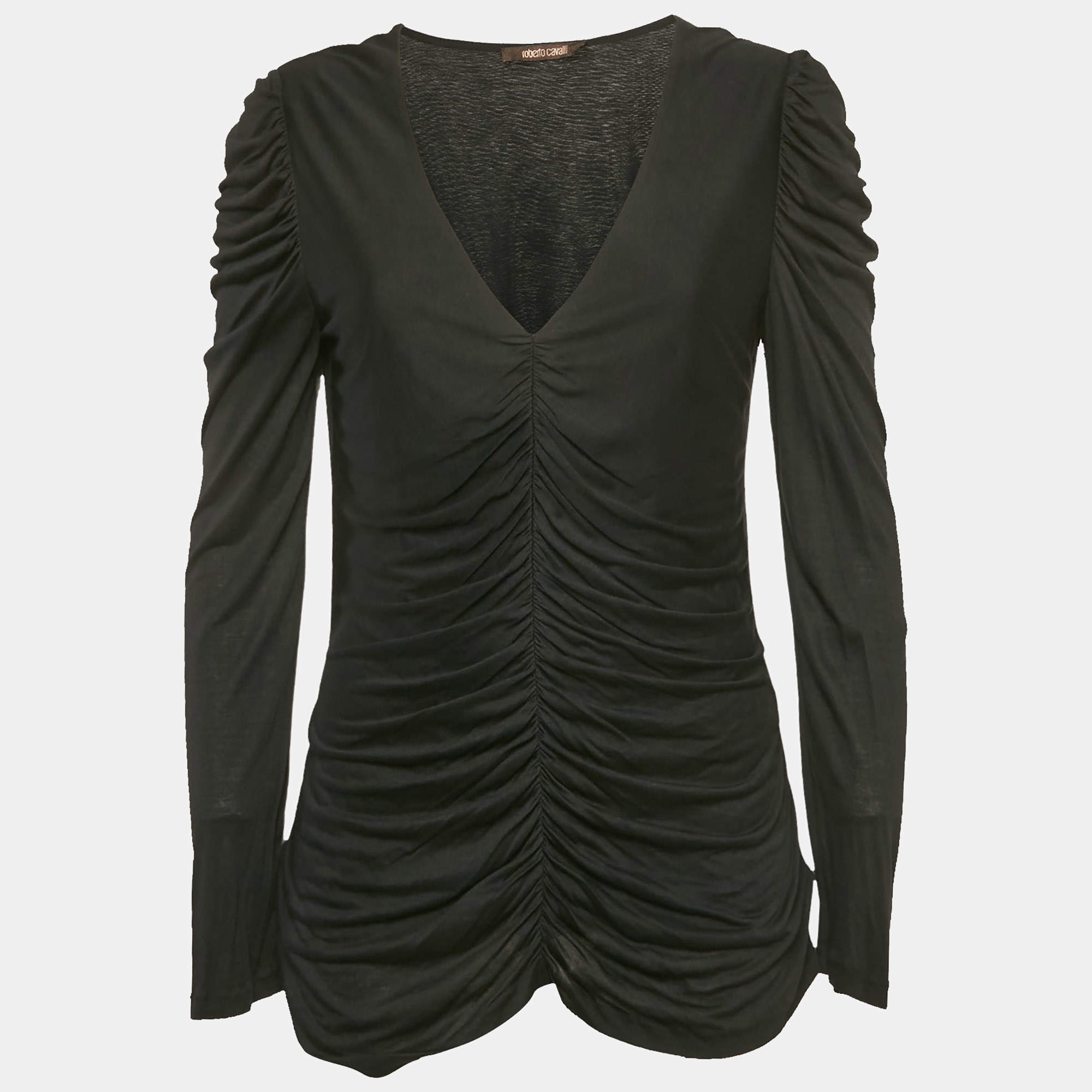 Roberto Cavalli Black Ruched Jersey Top L