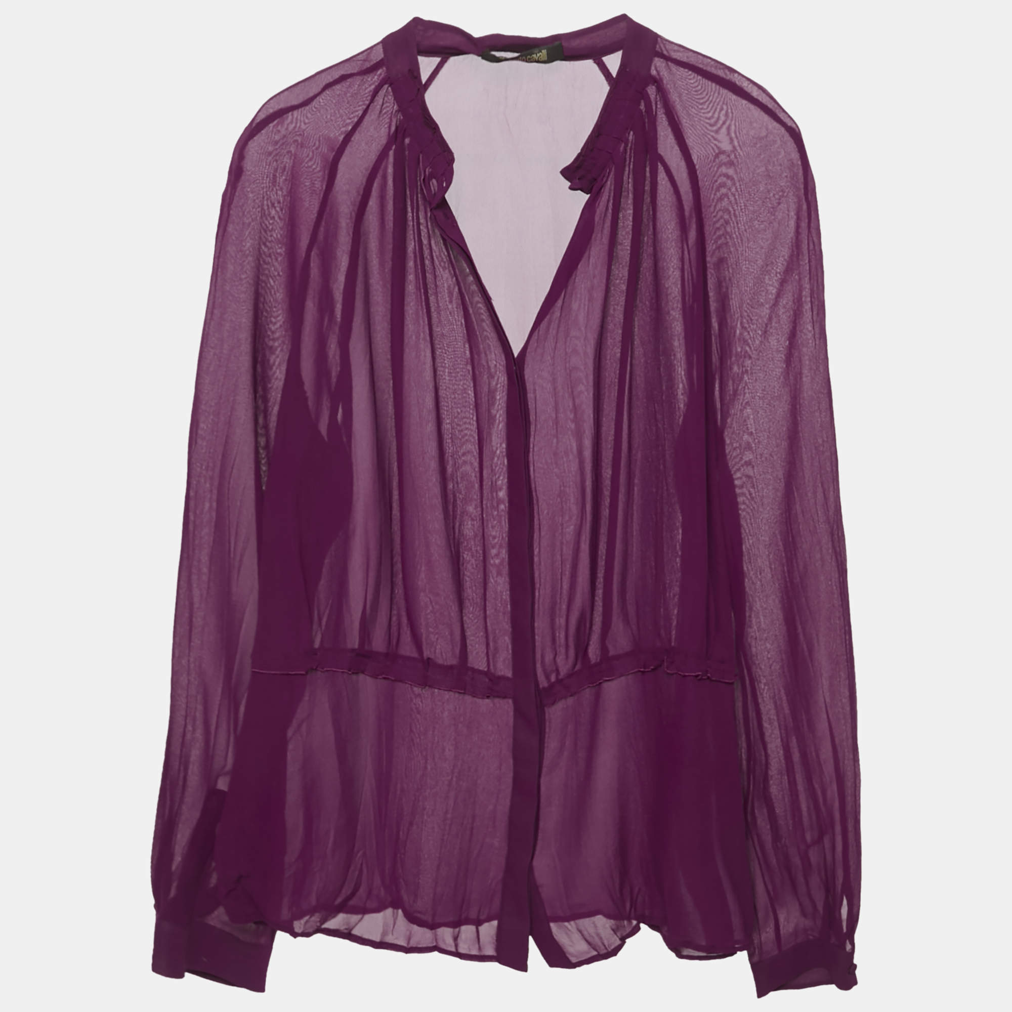 Roberto Cavalli Pink Crinkled Silk Slim Fit Shirt L