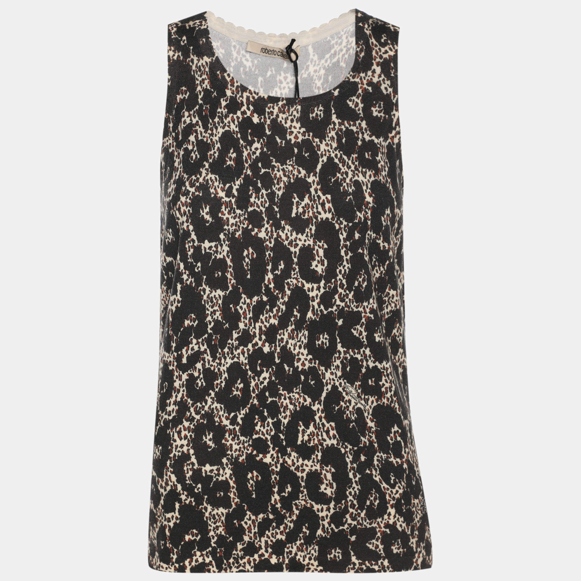 Pre Owned Roberto Cavalli Multicolor Animal Print Wool Blend Sleeveless Tops M