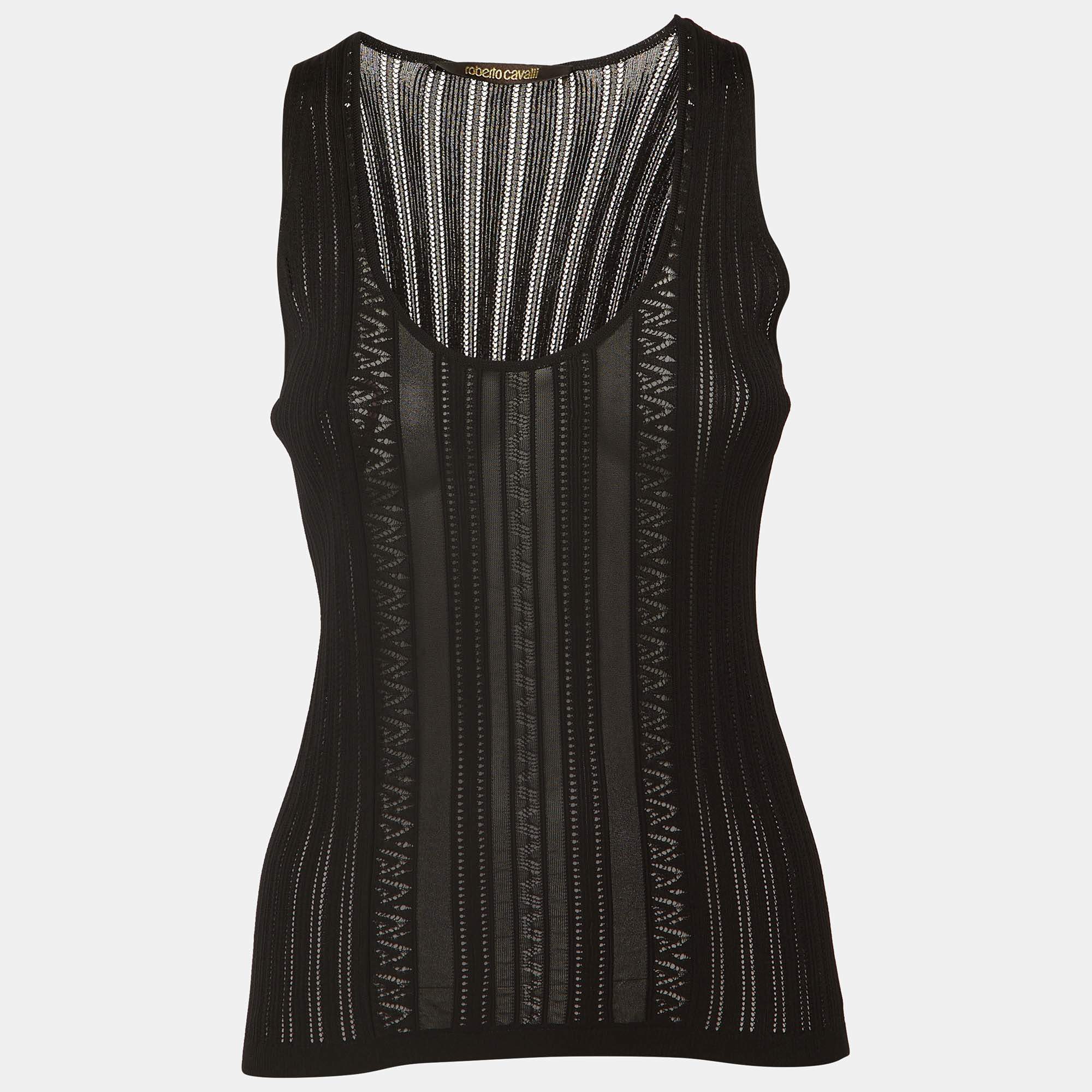 Pre Owned توب روبيرتو كافالي حياكة منقوش أسود M