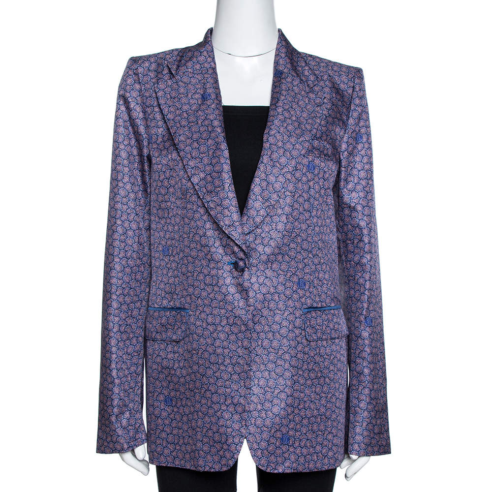 Pre Owned Roberto Cavalli Purple Floral Print Silk Tailored Jacket L