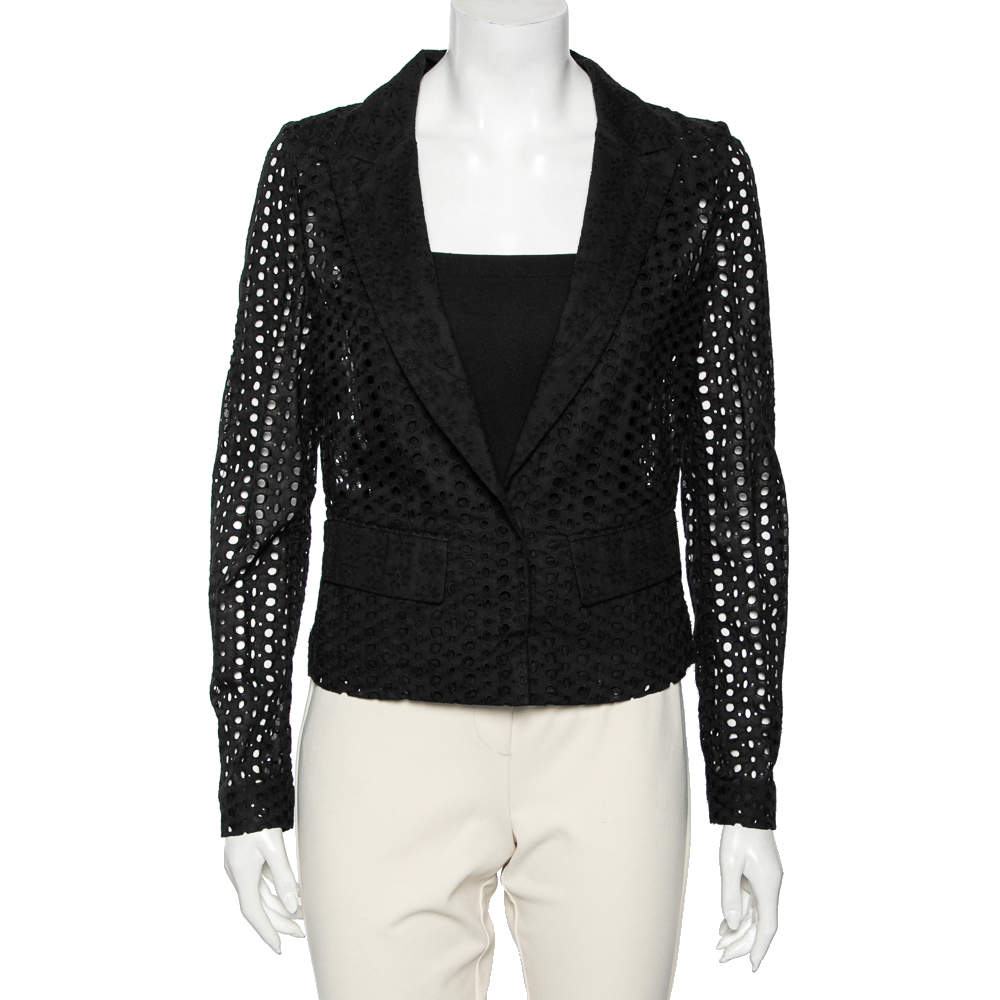 Pre Owned جاكيت بليزر روبرتو كافالي قطن أسود قصات مفرغة أزرار أمامية مقاس متوسط (ميديوم)