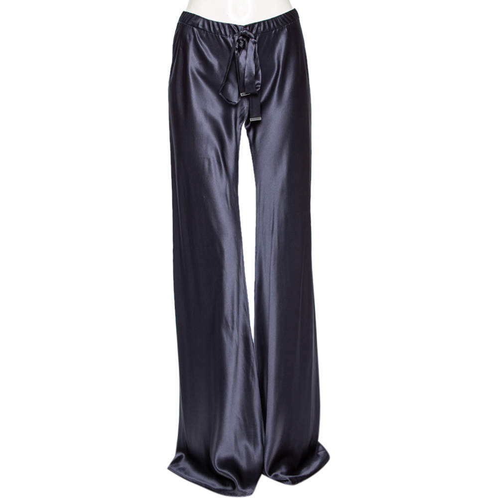 مملوكة مسبقًا Roberto Cavalli Blue Satin Silk Drawstring Waist Detail Pants M