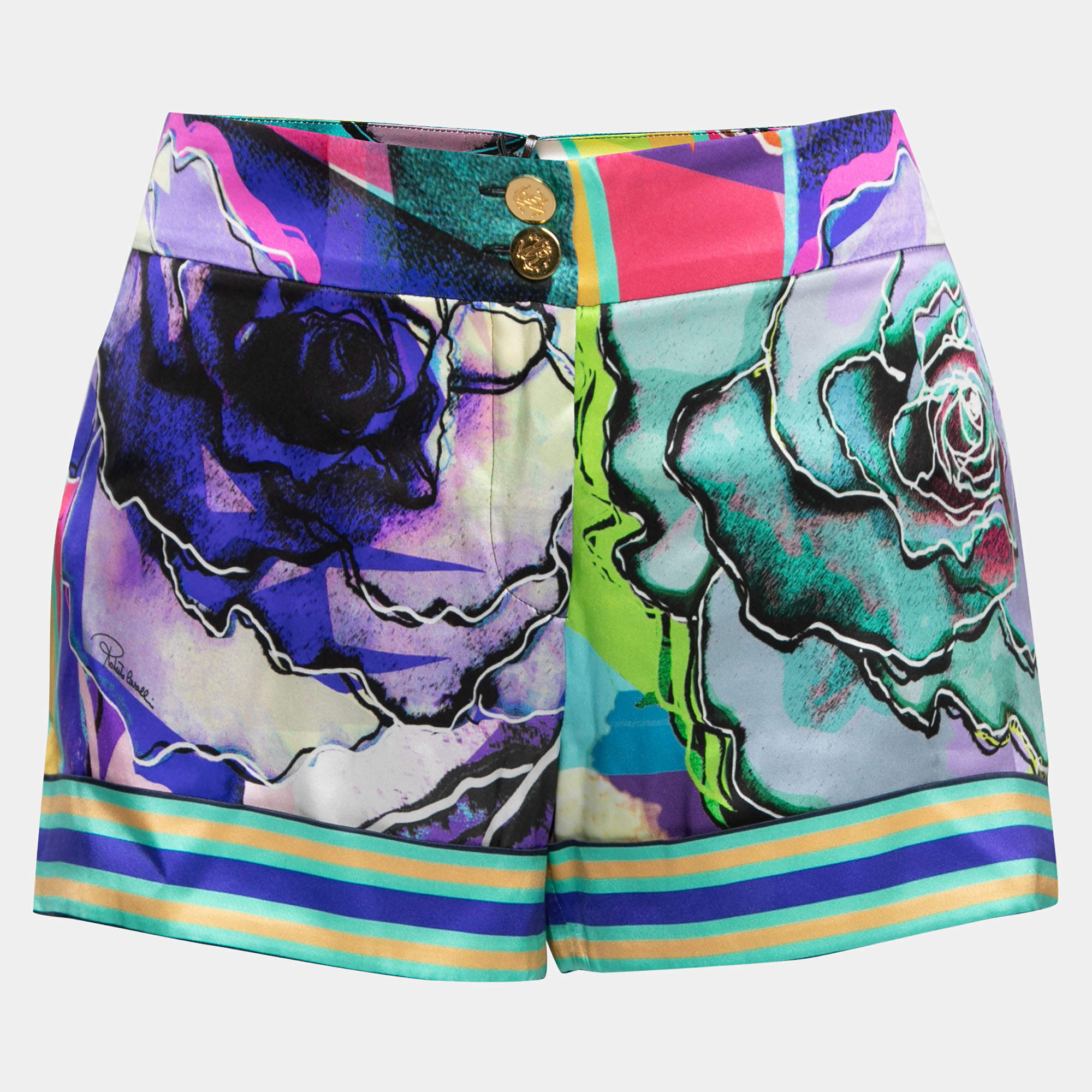 Pre Owned Roberto Cavalli Multicolor Floral Print Silk Shorts M