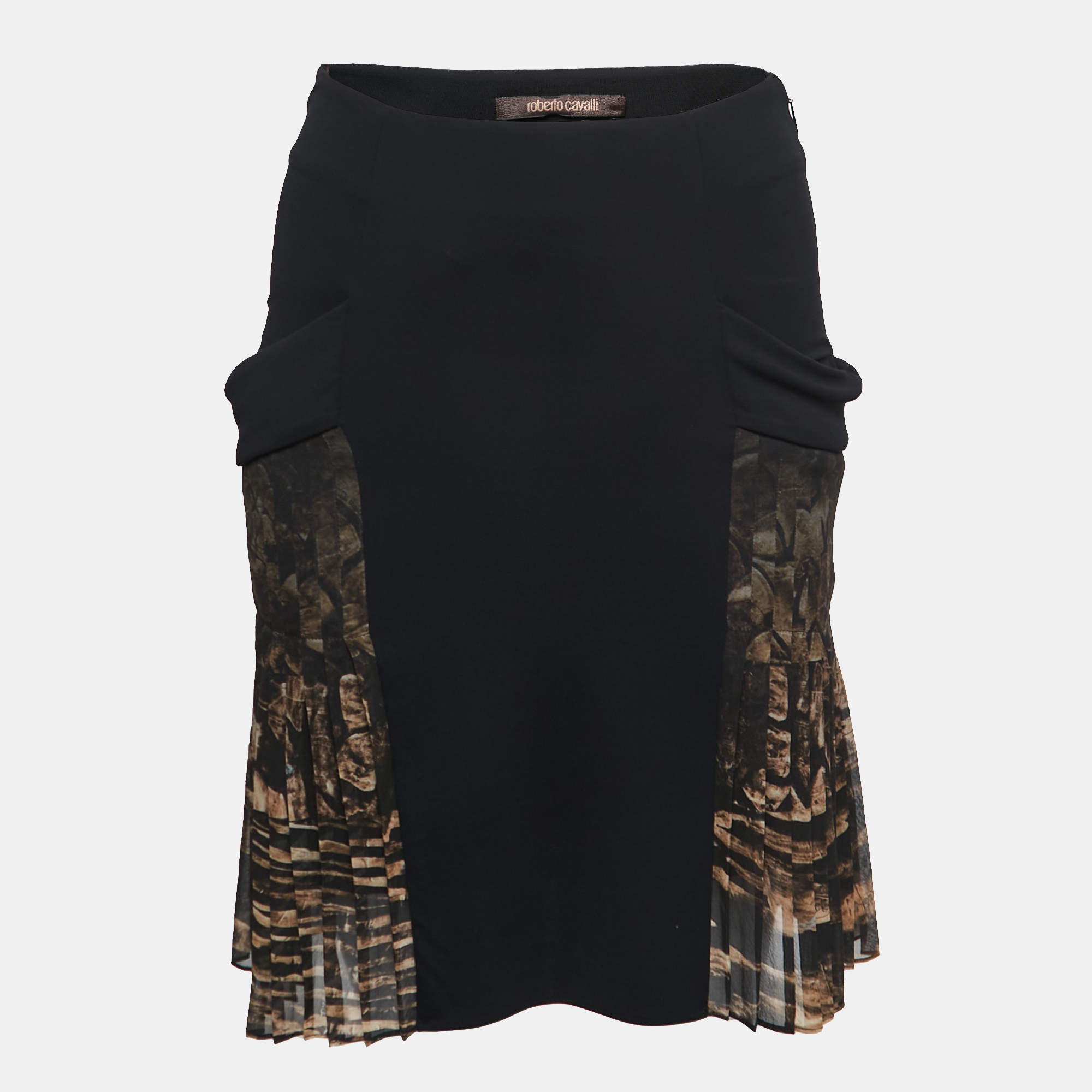 Pre Owned Roberto Cavalli Black Jersey Pleated Mini Skirt S