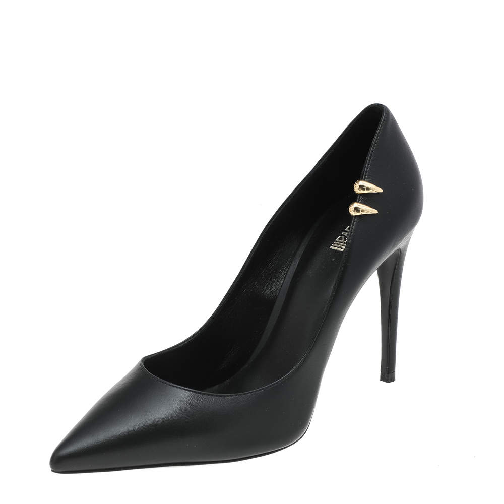 Roberto Cavalli Black Leather Pointed Toe Pumps Size 39