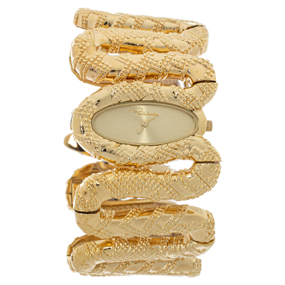 Pre Owned Roberto Cavalli Yellow Gold Plated Stainless Steel Cleopatra R7253195517 Women's Wristwatch 40 MM