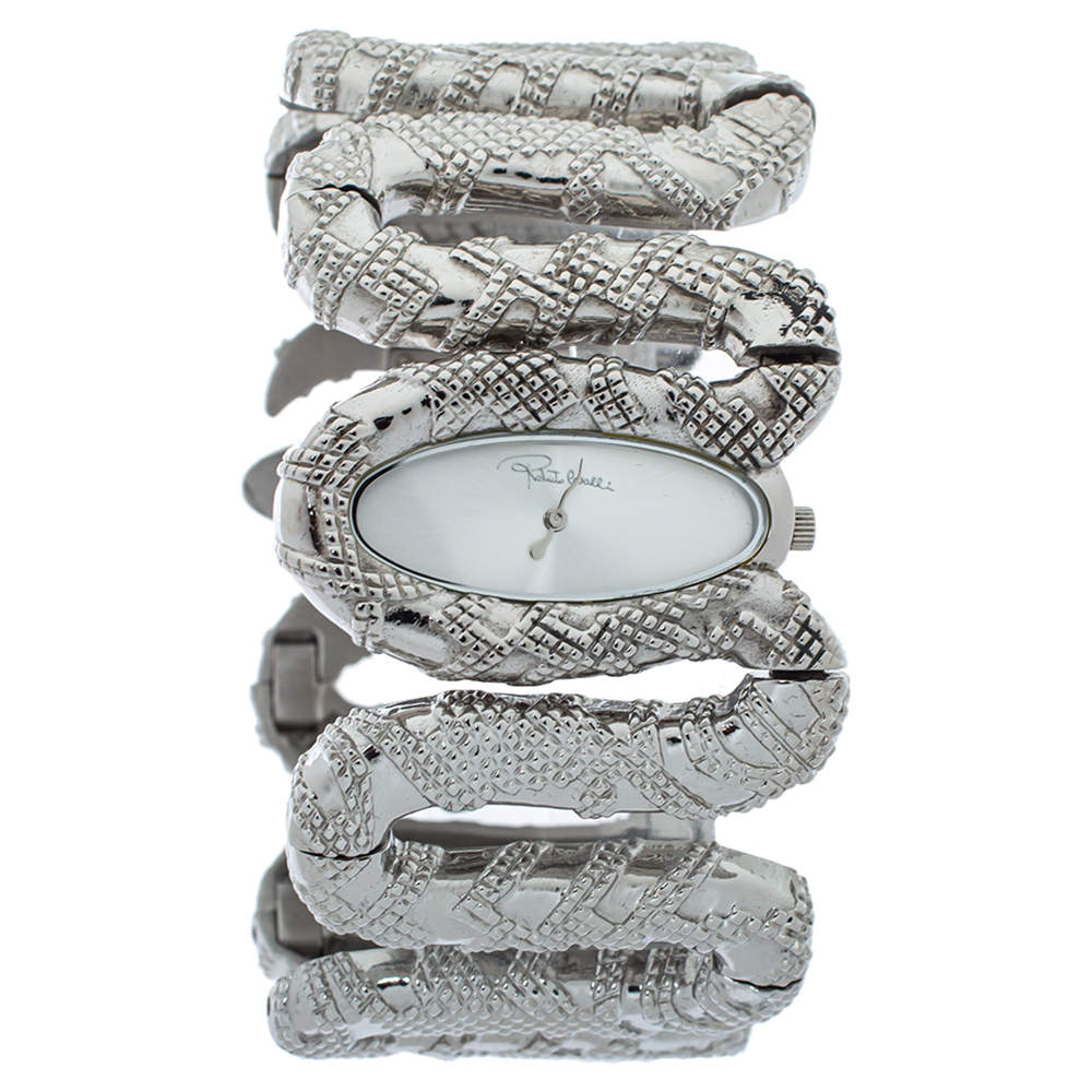 Pre Owned Roberto Cavalli Silver Stainless Steel Cleopatra R7253195515 Women's Wristwatch 40 MM