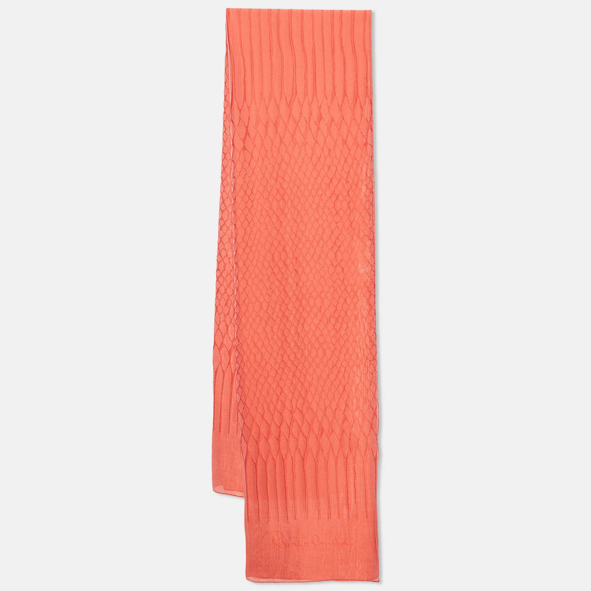 Pre Owned Roberto Cavalli Pink Snake Skin Patterned Silk Scarf 