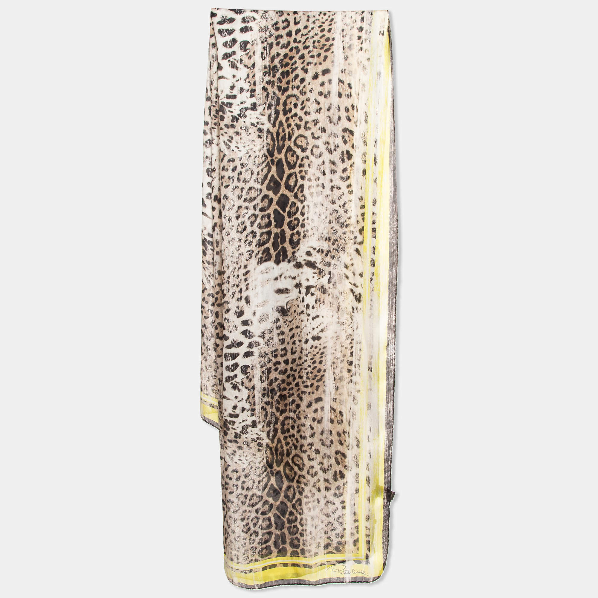 Pre Owned Roberto Cavalli Brown Leopard Print Silk Stole 