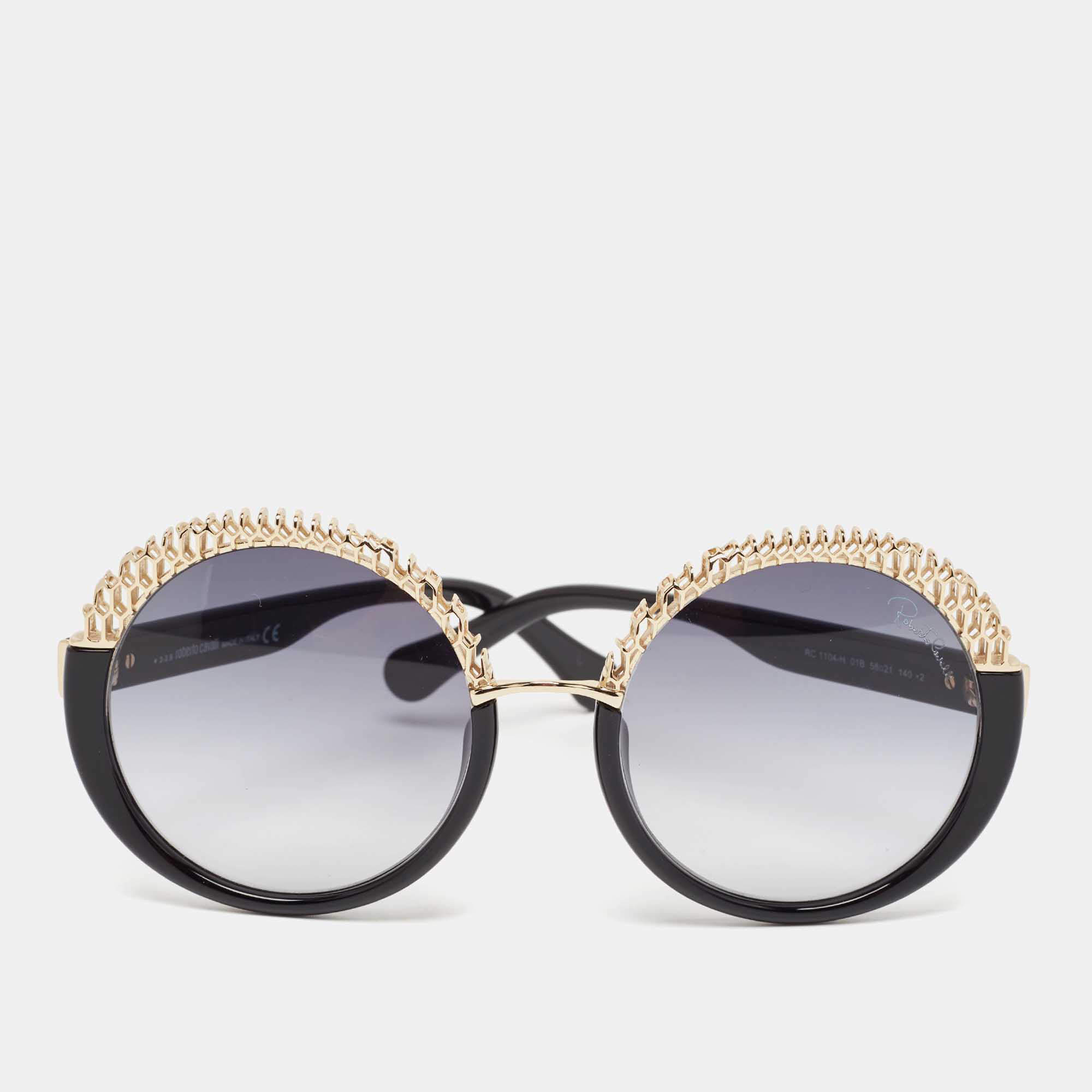 Pre Owned Roberto Cavalli Black Gradient RC 1104-H Frame Round Sunglasses