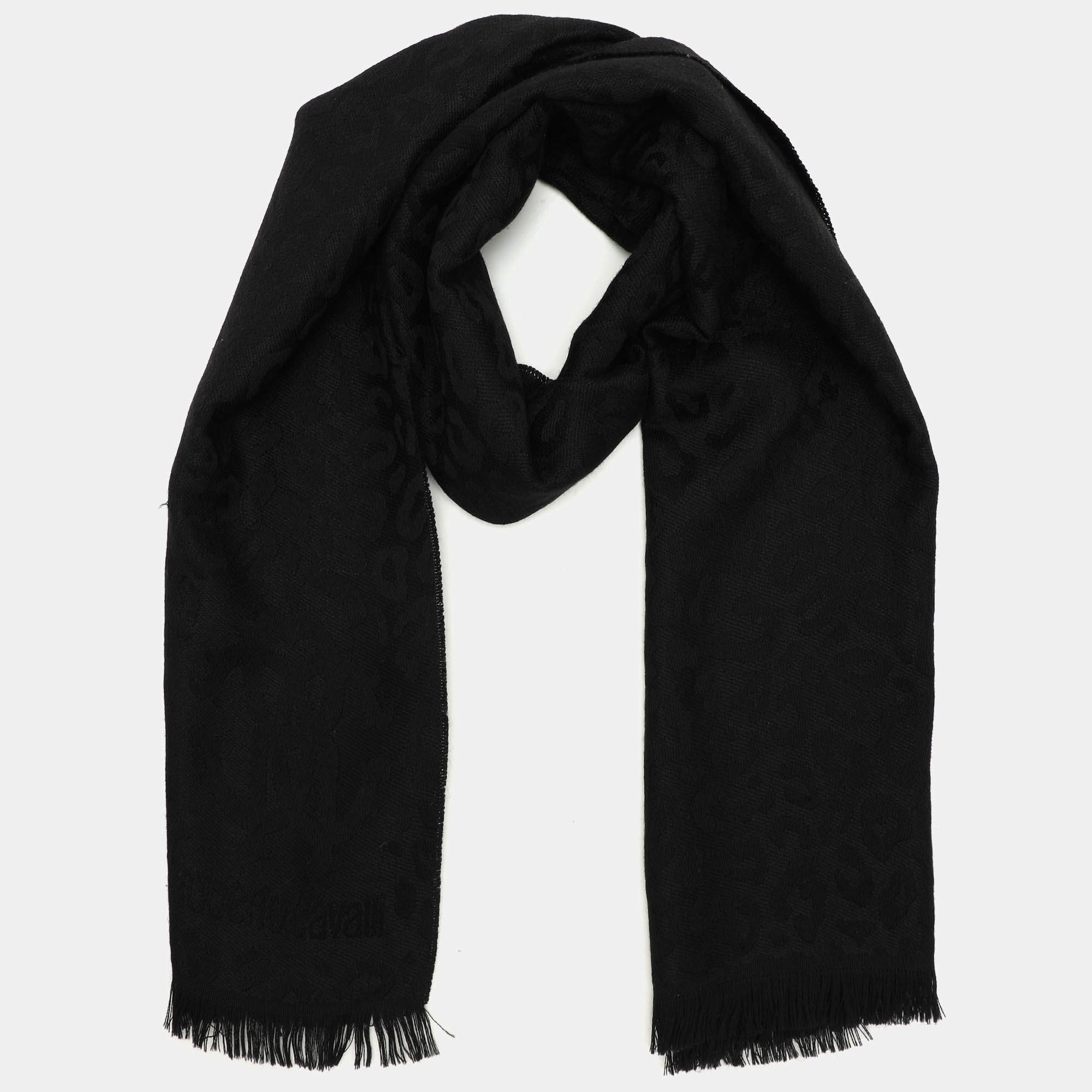Pre Owned Roberto Cavalli Black Wool Scarf