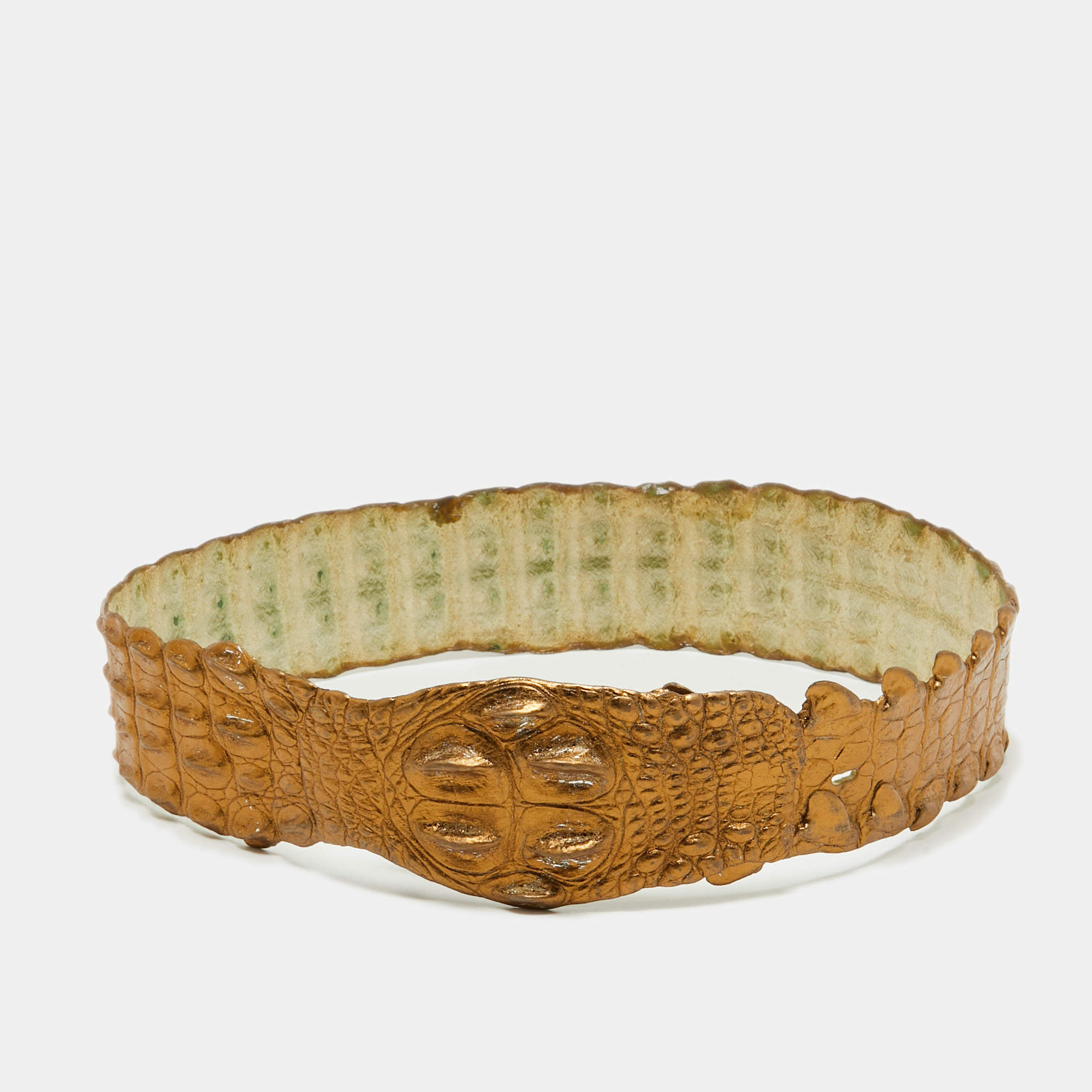 Roberto Cavalli Gold Crocodile Back Horn Waist Belt