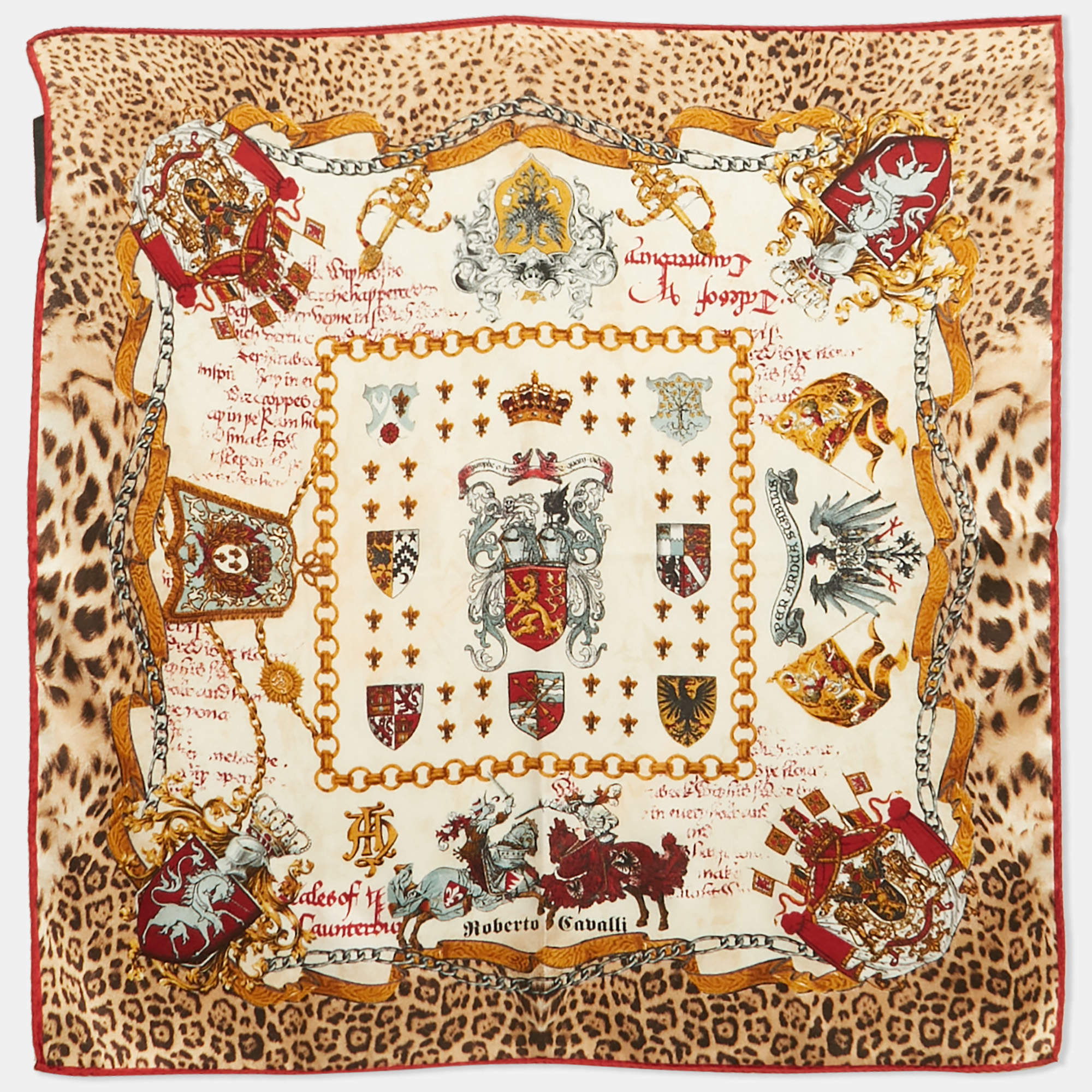 Pre Owned Roberto Cavalli Brown Leopard Print Silk Scarf