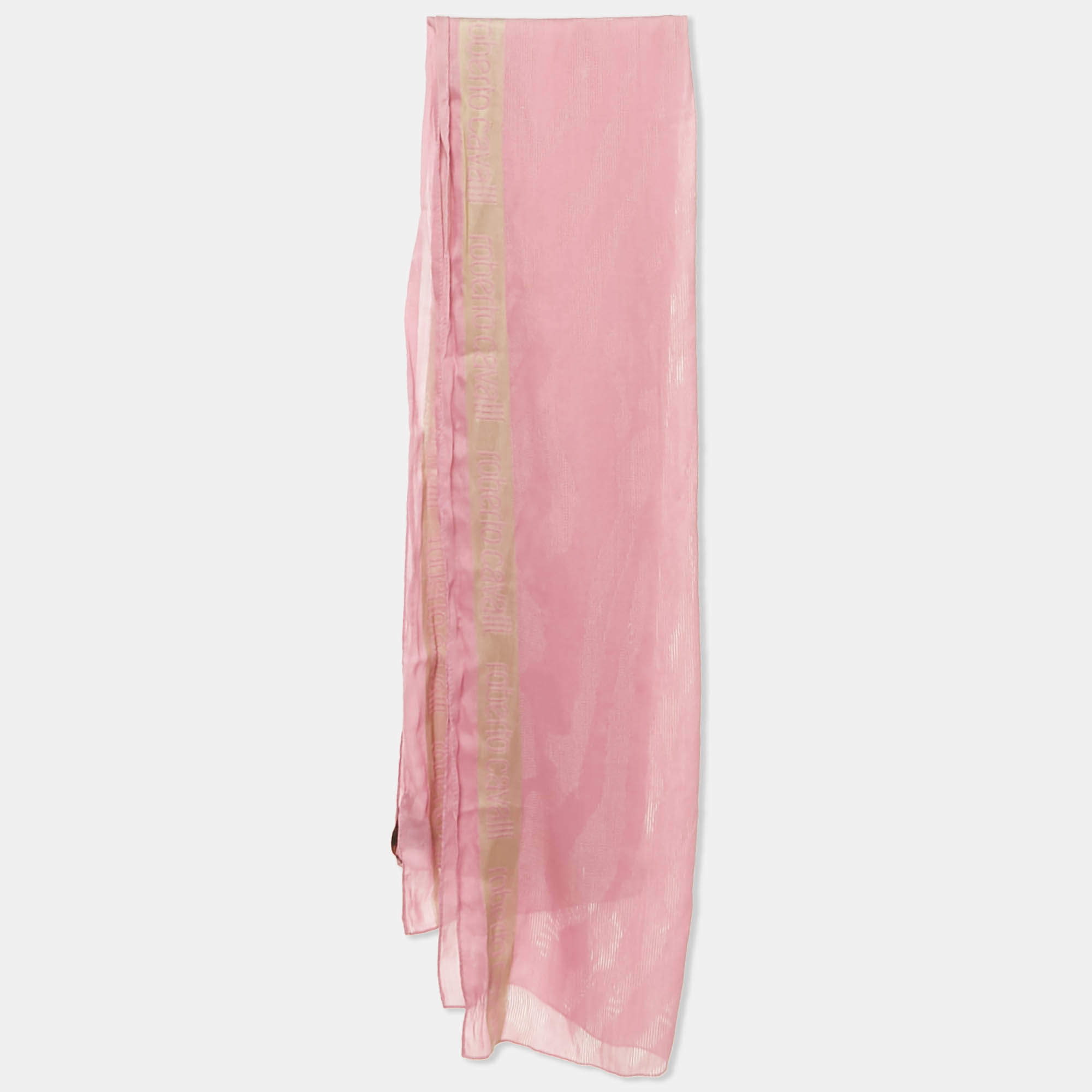 Pre Owned Roberto Cavalli Pink Jacquard Wool Blend Scarf