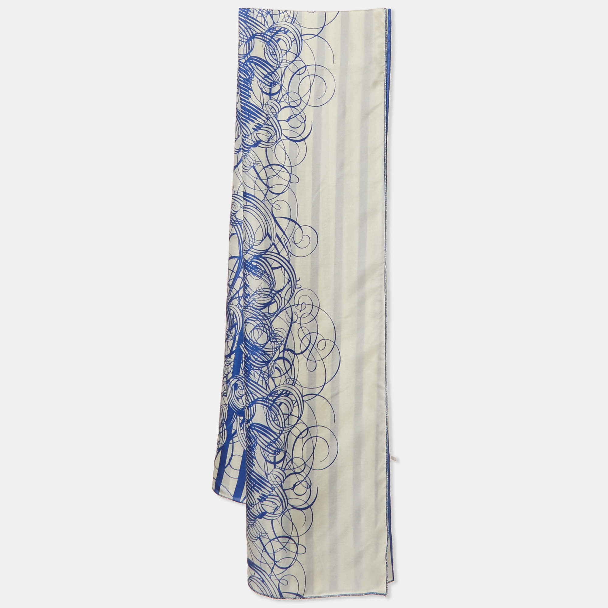 Pre Owned Jean Paul Gaultier Blue/White Striped Silk Scarf 