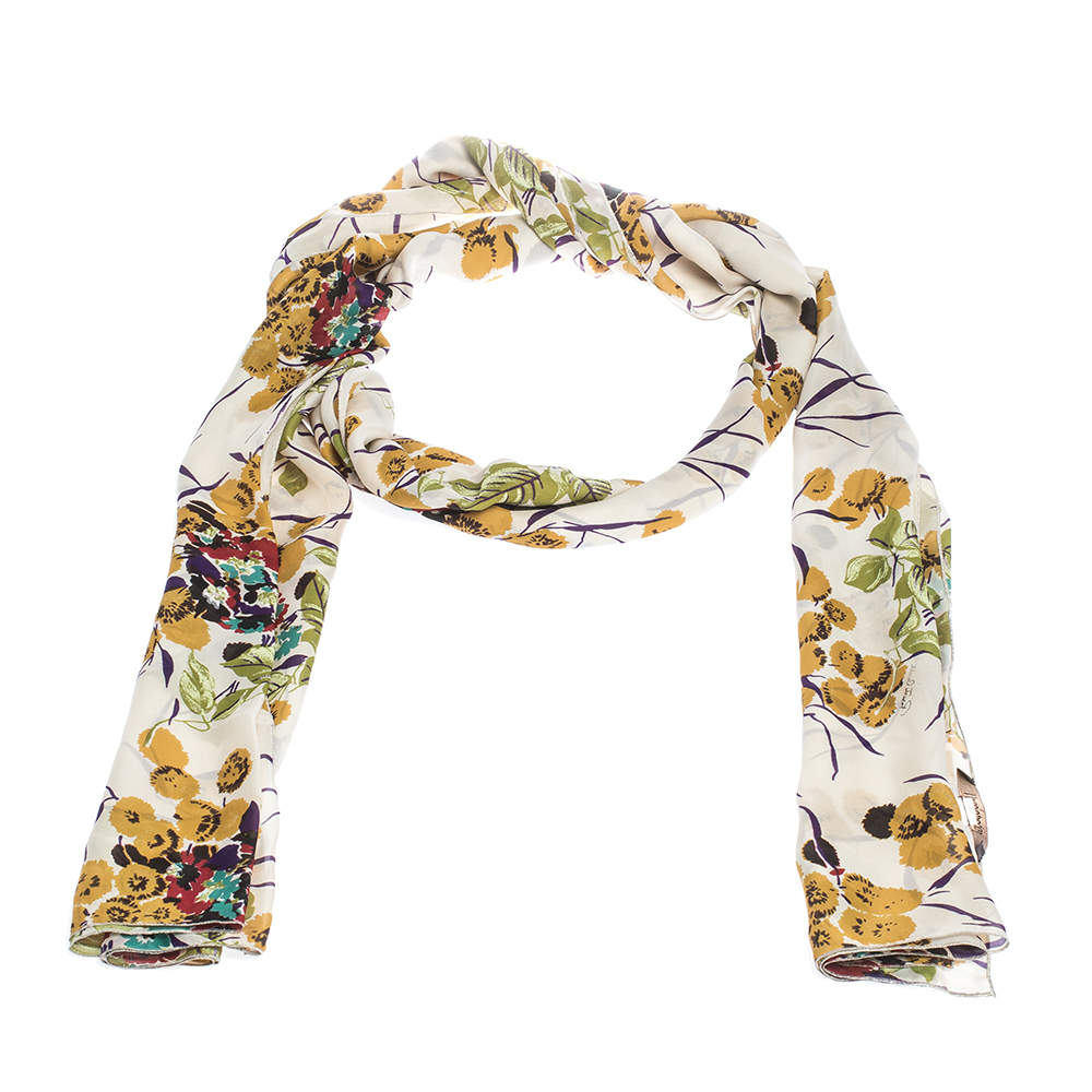 Pre Owned وشاح روبرتو كافالي حرير مورد أوف وايت لامع