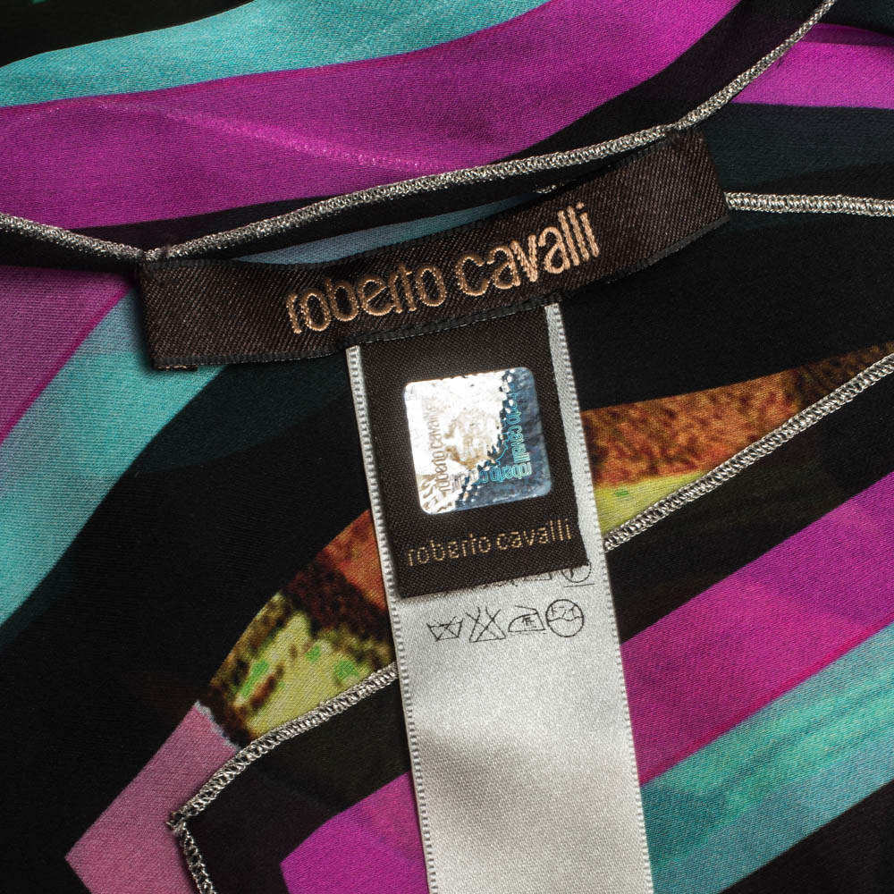 Roberto Cavalli Multicolor Butterfly Print Silk Twilly Bandeau