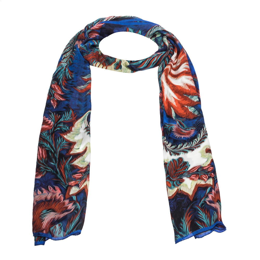 Roberto Cavalli Blue Abstract Floral Print Silk Stole