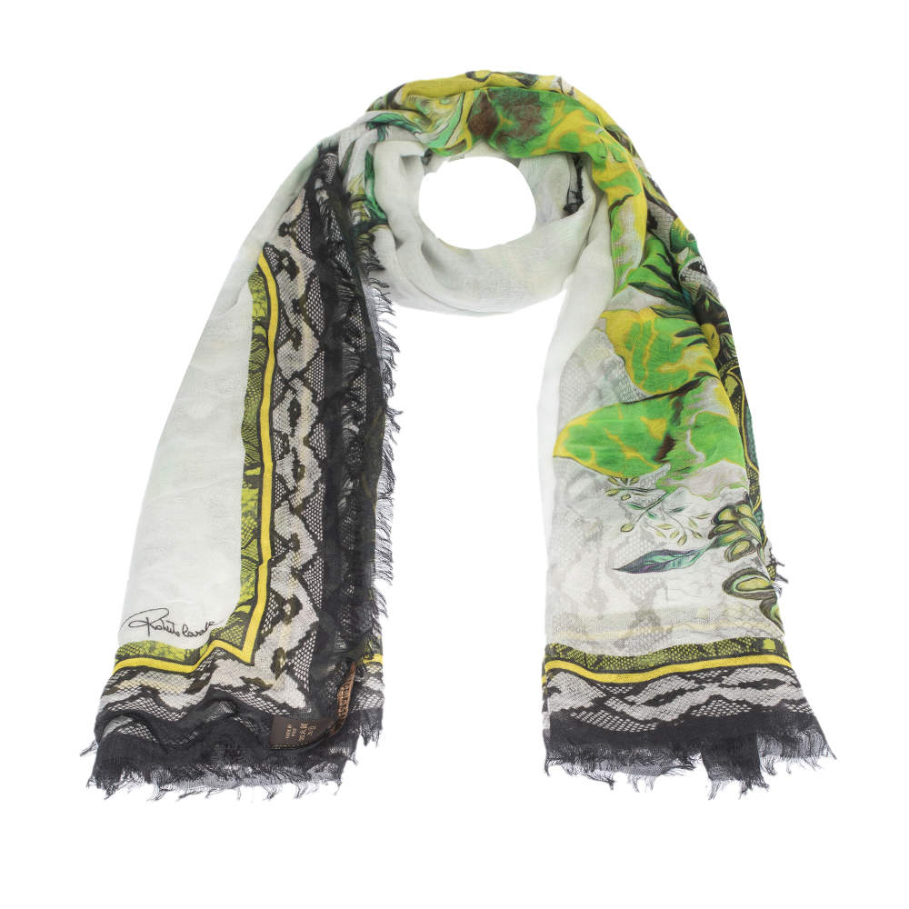 مملوكة مسبقًا Roberto Cavalli Multicolor Wildlife Printed Cashmere Blend Scarf