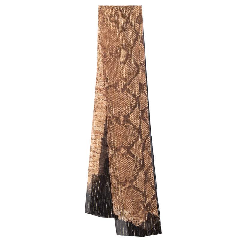 Pre Owned Roberto Cavalli Brown Snakeskin Print Lurex Silk Scarf