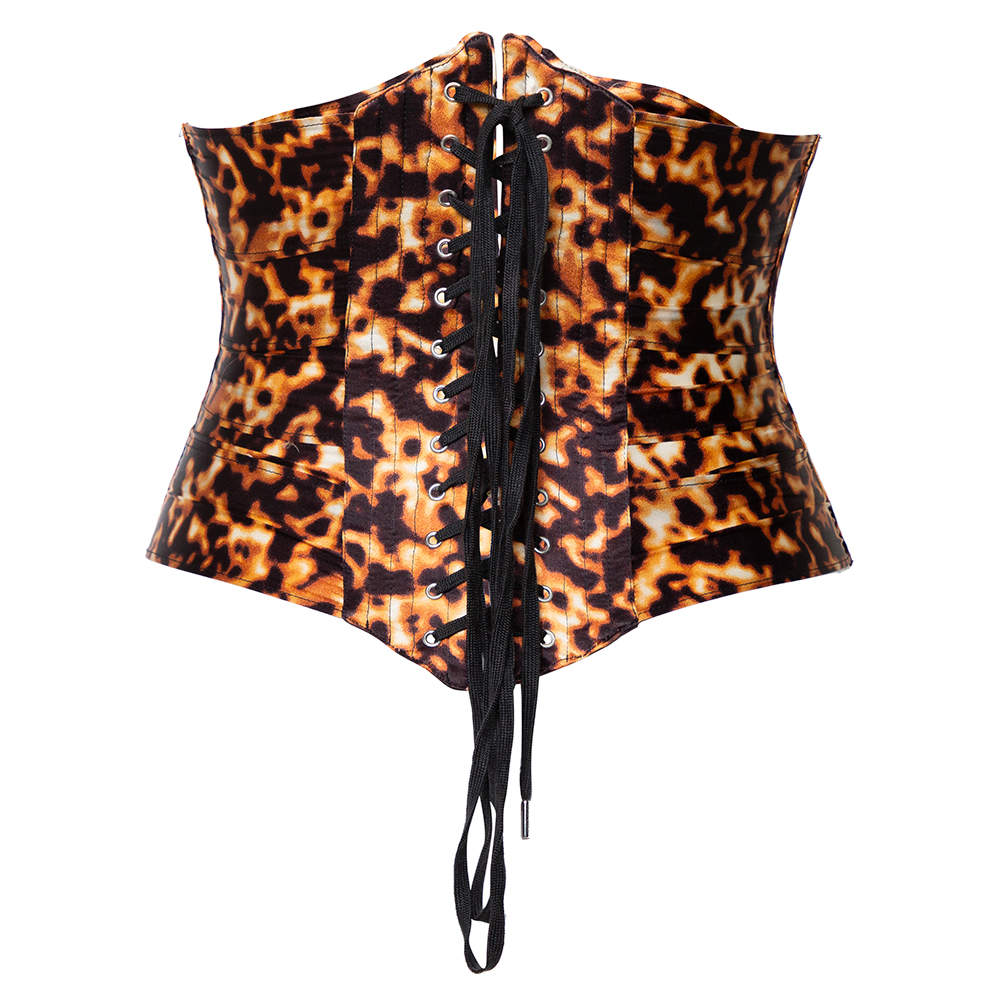 Pre Owned Roberto Cavalli Brown Leopard Printed Silk Corset Belt S