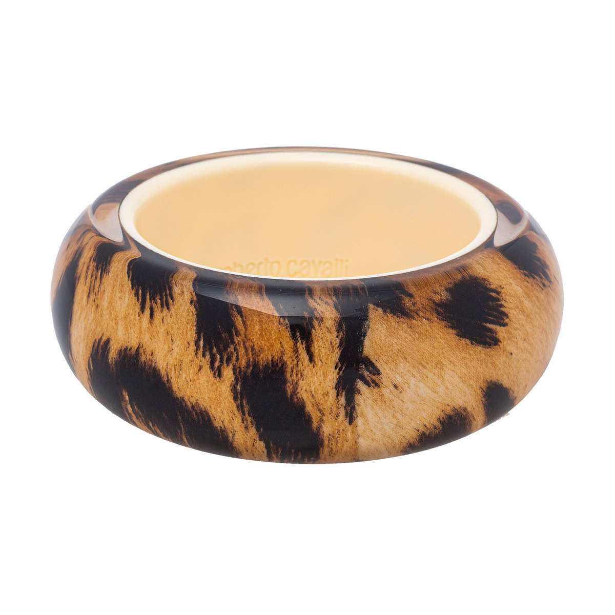 Pre Owned Roberto Cavalli Beige/Black Resin Leopard Print Wide Bangle Bracelet