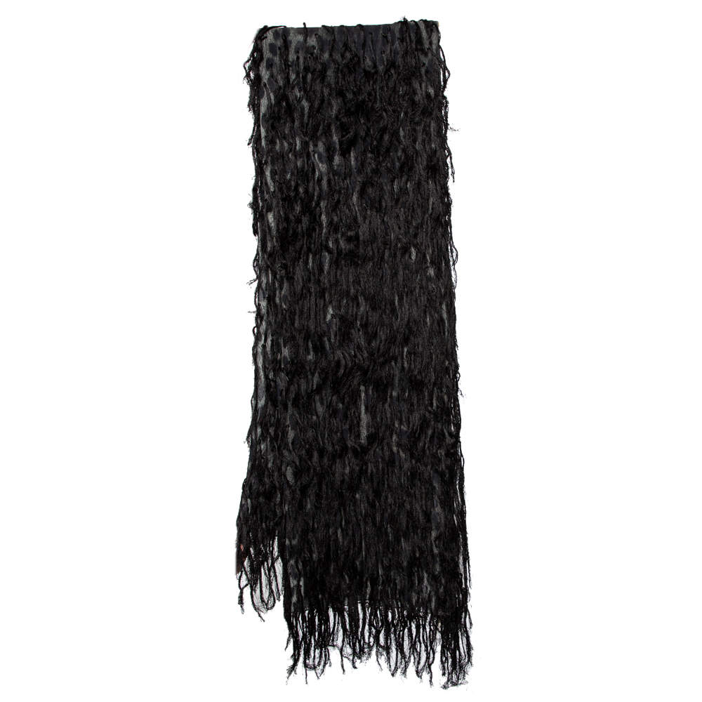 Pre Owned Roberto Cavalli Black Leopard Print Silk Fringed Scarf