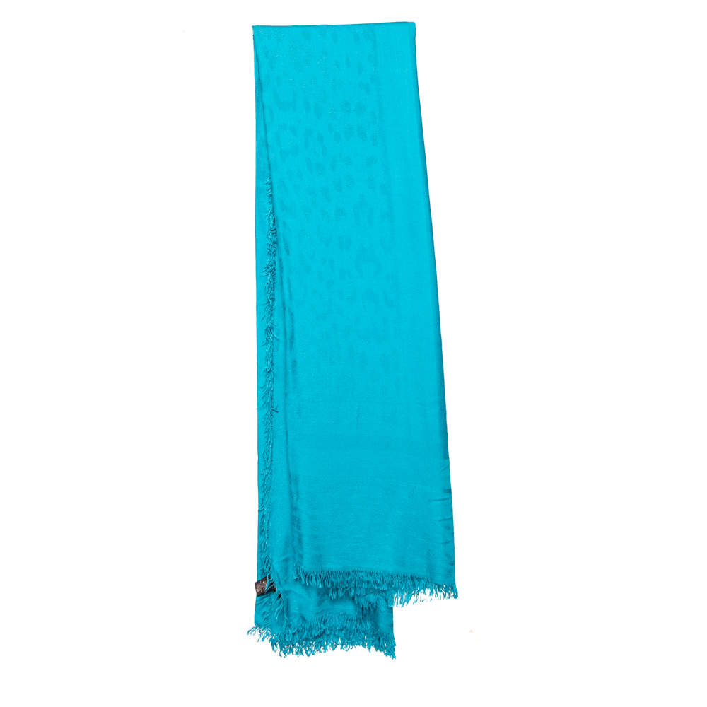 Pre Owned Roberto Cavalli Blue Animal Jacquard Modal Blend Scarf