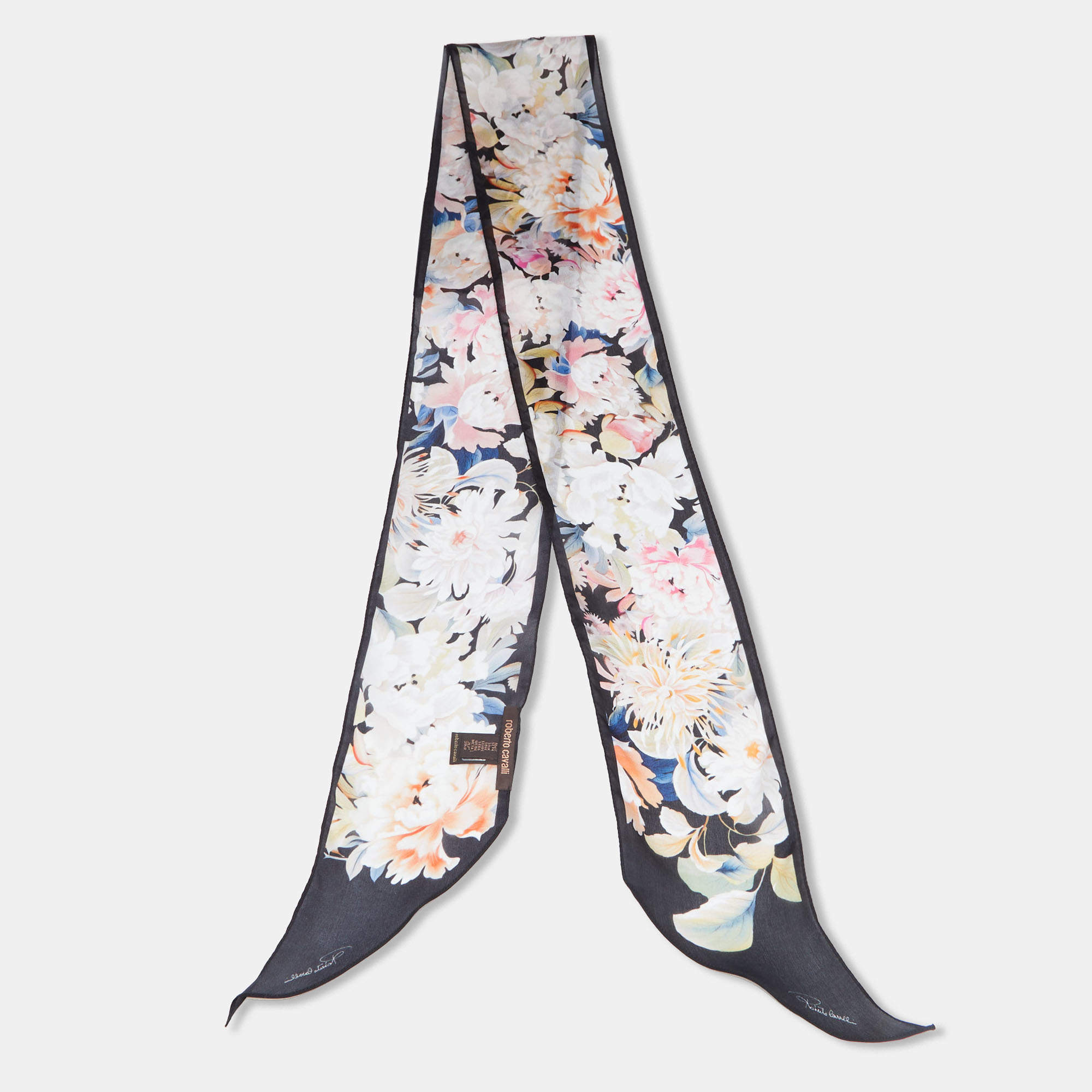 Pre Owned Roberto Cavalli Multicolor Floral Print Silk Bandeau