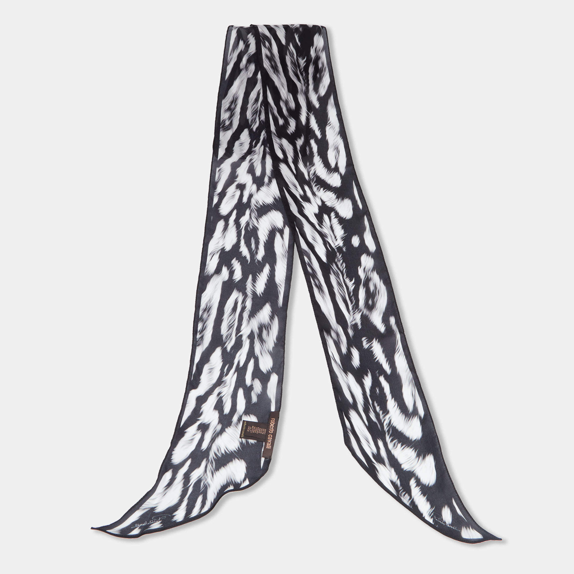 Pre Owned Roberto Cavalli Monochrome Animal Print Silk Bandeau