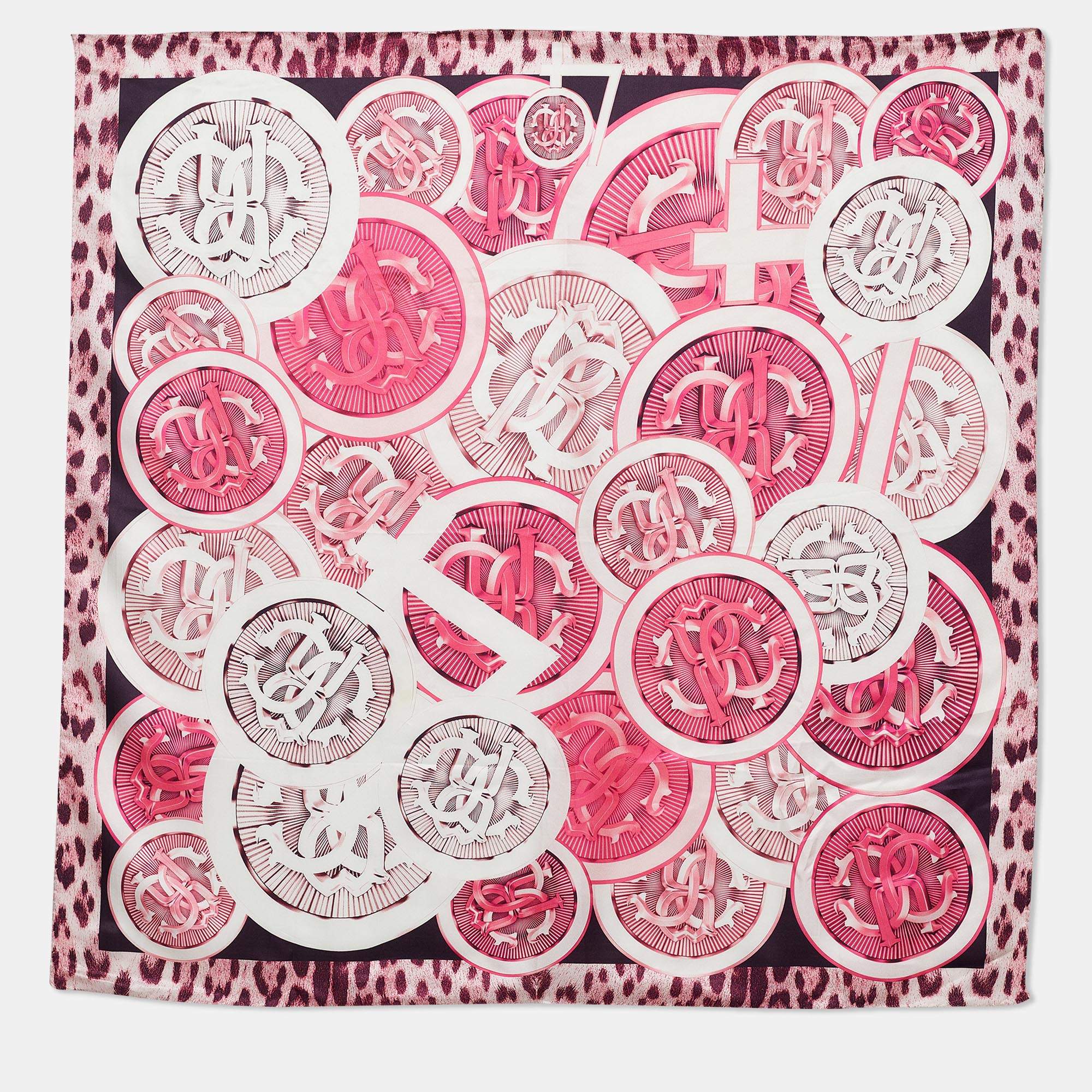 مملوكة مسبقًا Roberto Cavalli Pink Logo Print Silk Scarf