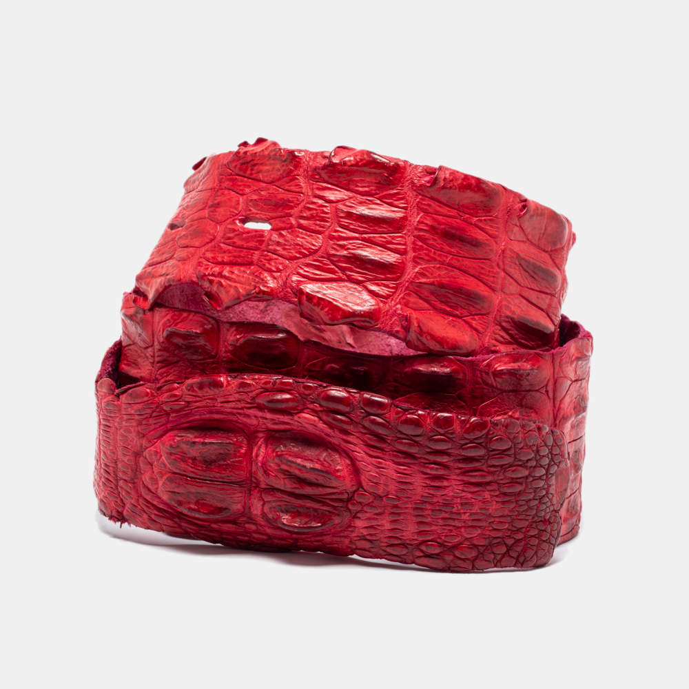 Roberto Cavalli Red Crocodile Back Horn Waist Belt 
