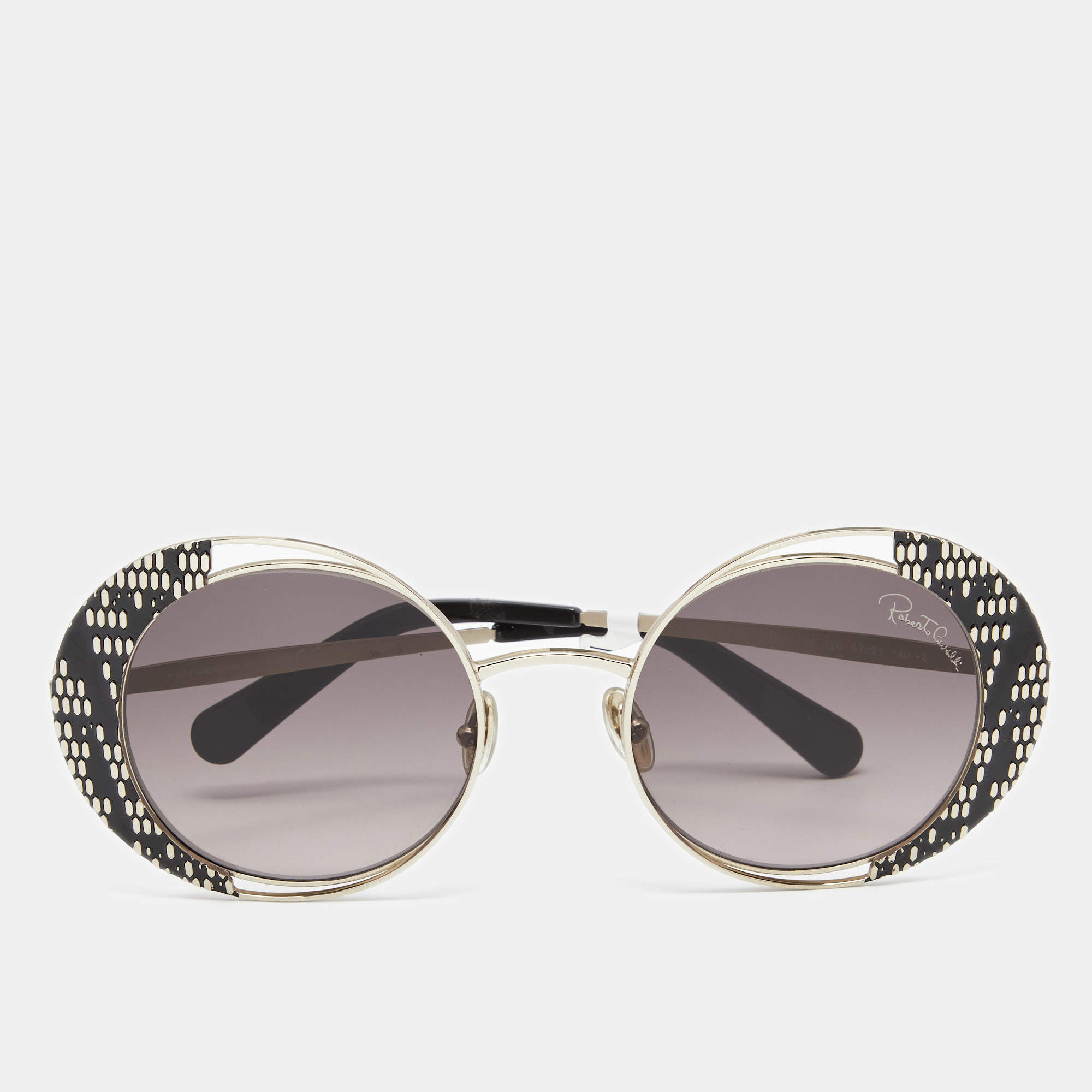 Pre Owned Roberto Cavalli Gold Tone/ Grey Gradient RC 1126 Serpenti Round Sunglasses