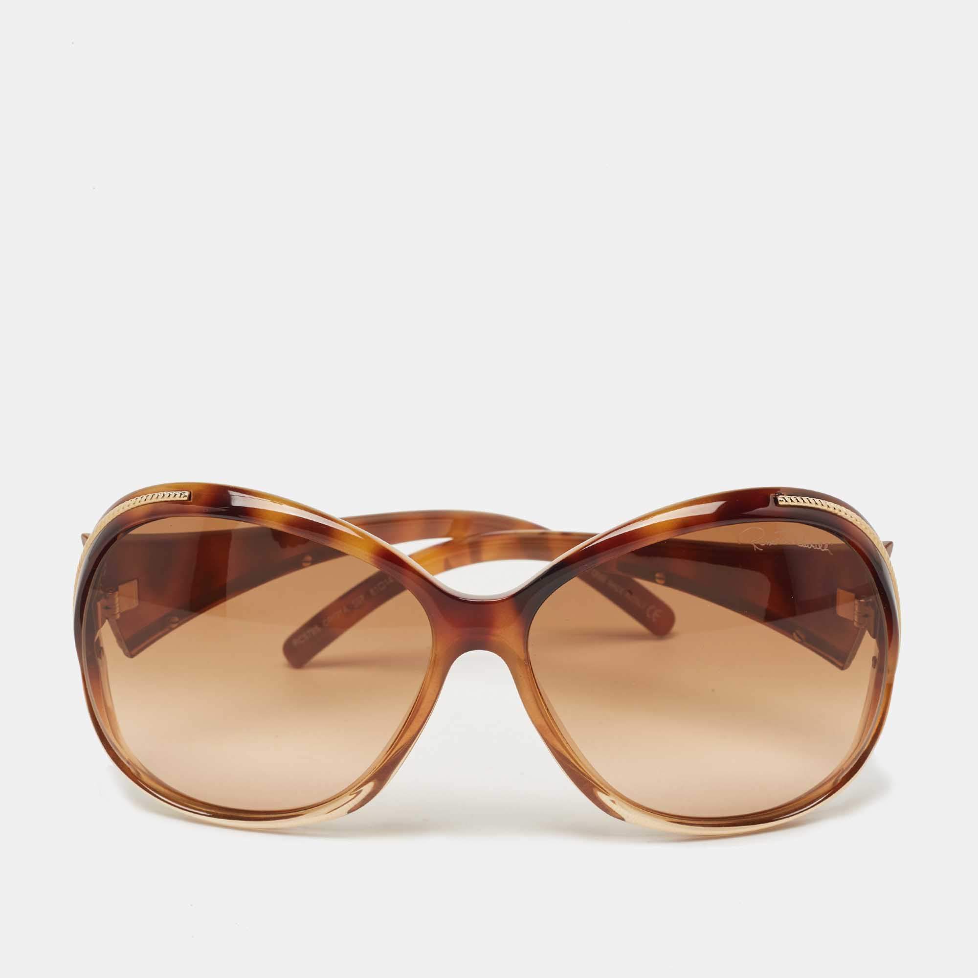 Pre Owned Roberto Cavalli Brown Tortoise Print Oroya Gradient Oversized Sunglasses